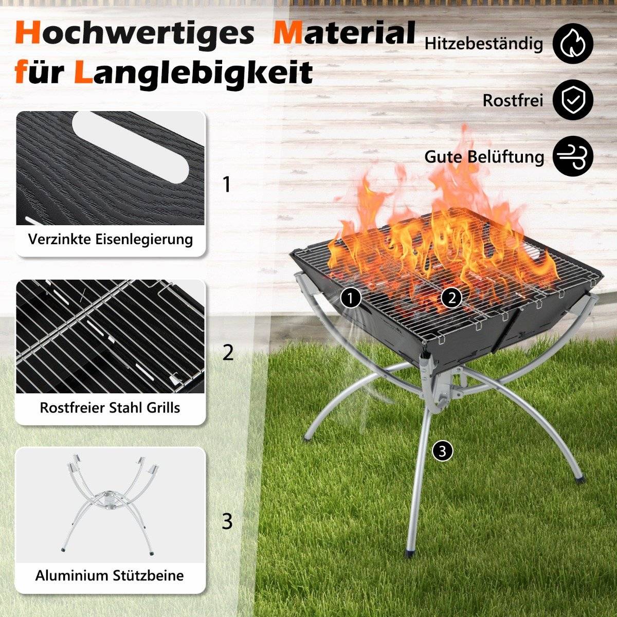 3-in-1 Portable Fire Pit with Stainless Grates & Bag