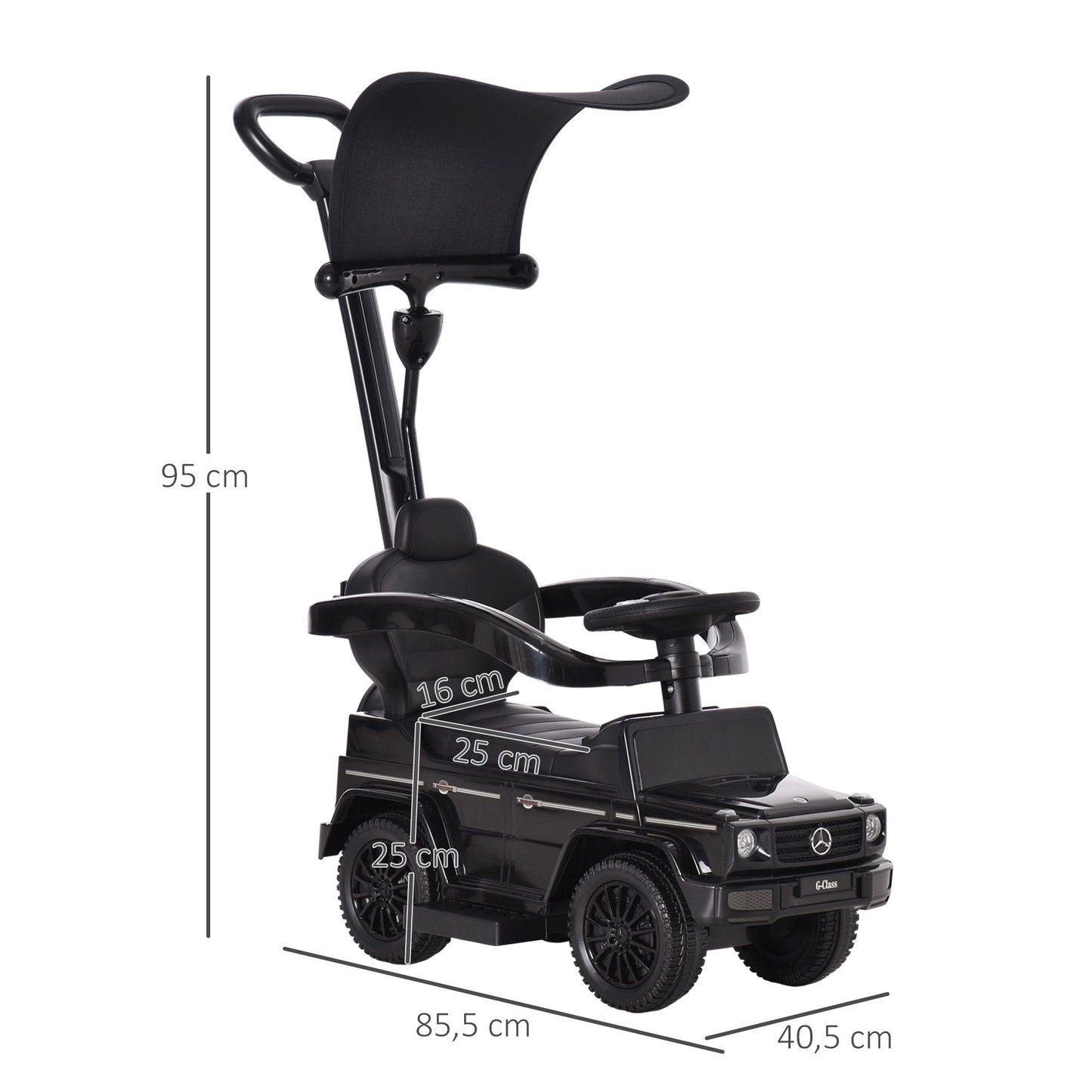 3-in-1 Ride-On Car with Handle, Black, Ages 18-36 Months