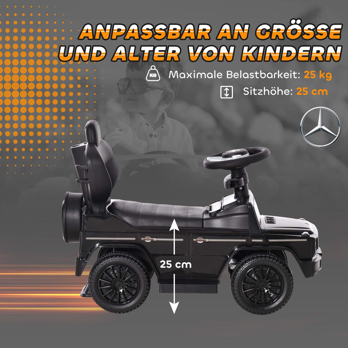 3-in-1 Ride-On Car with Handle, Black, Ages 18-36 Months