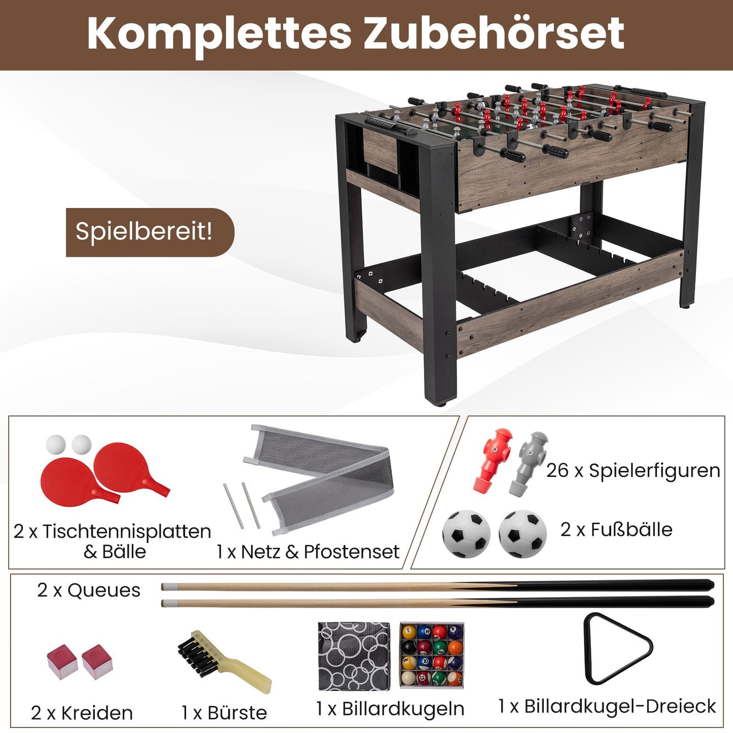 3-in-1 Rotating Game Table – Foosball, Billiards, Table Tennis