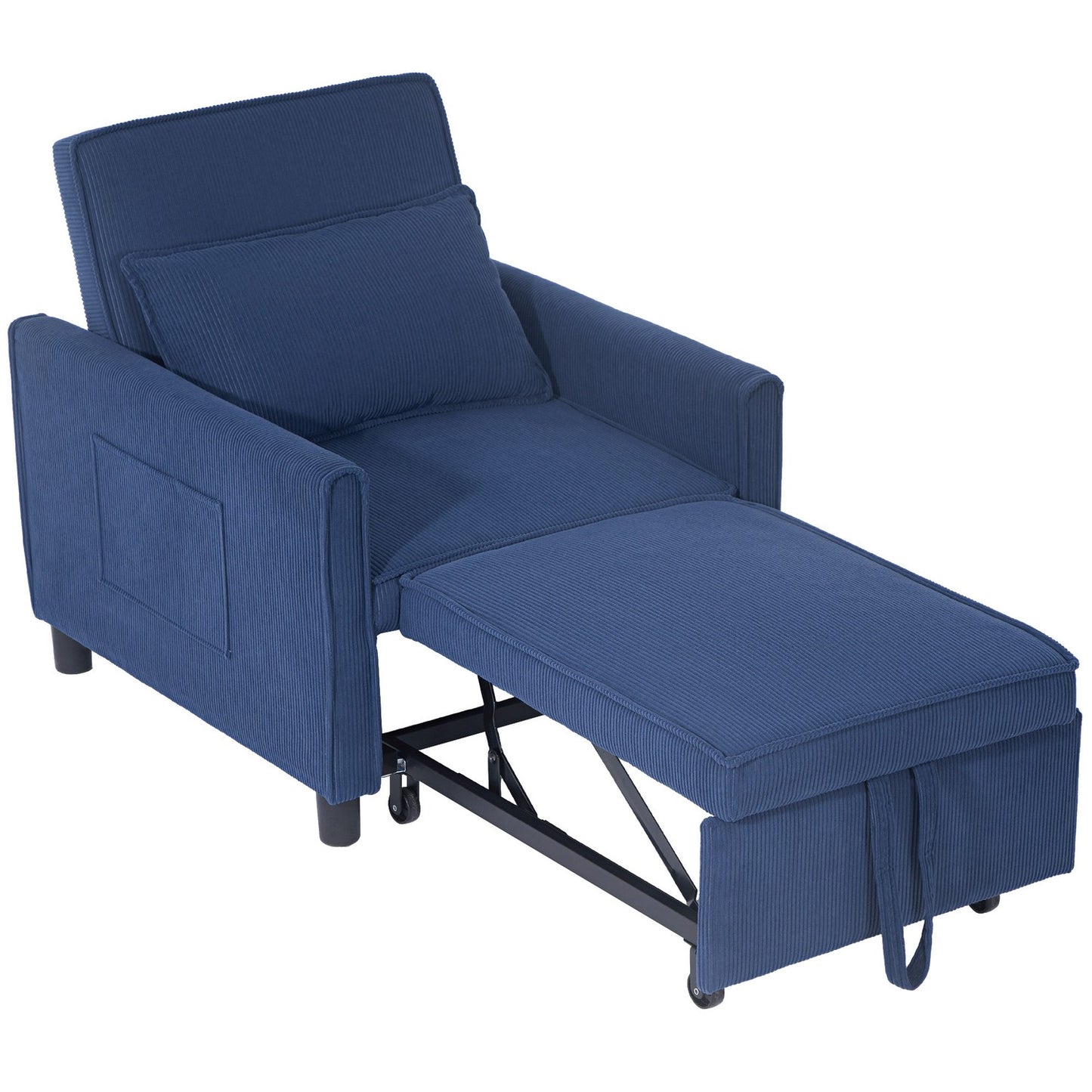 Blue corduroy 3-in-1 folding sleeper with wheels