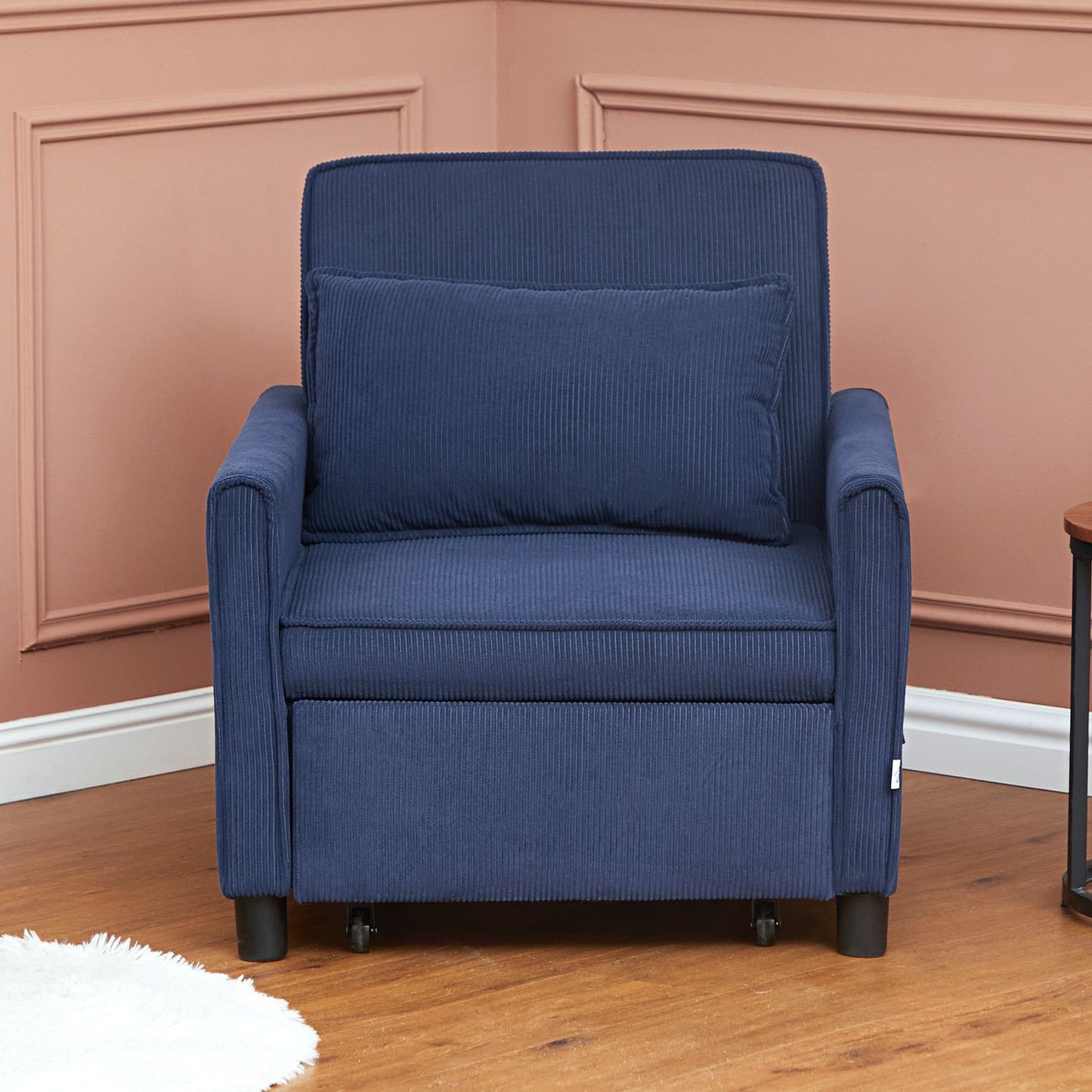 Blue corduroy 3-in-1 folding sleeper with wheels