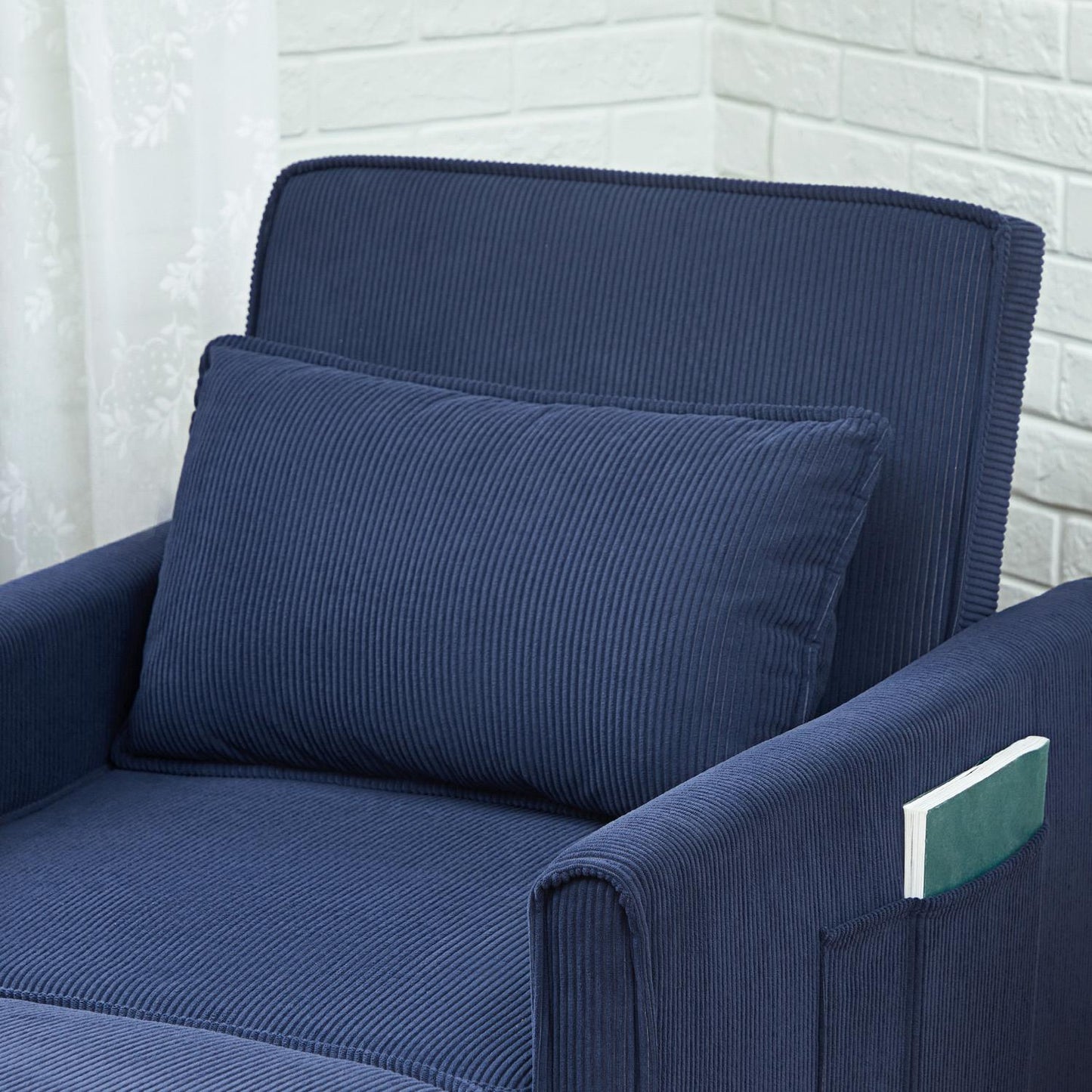 Blue corduroy 3-in-1 folding sleeper with wheels