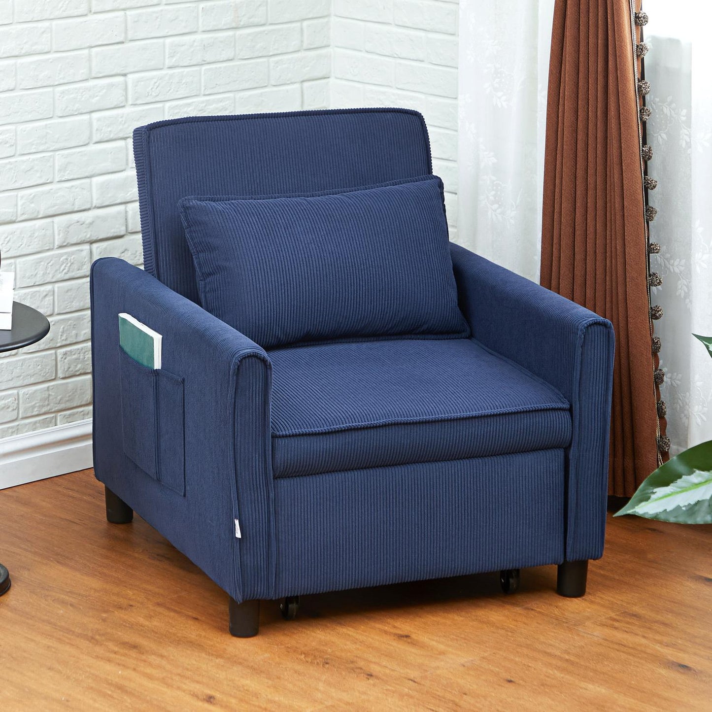 Blue corduroy 3-in-1 folding sleeper with wheels