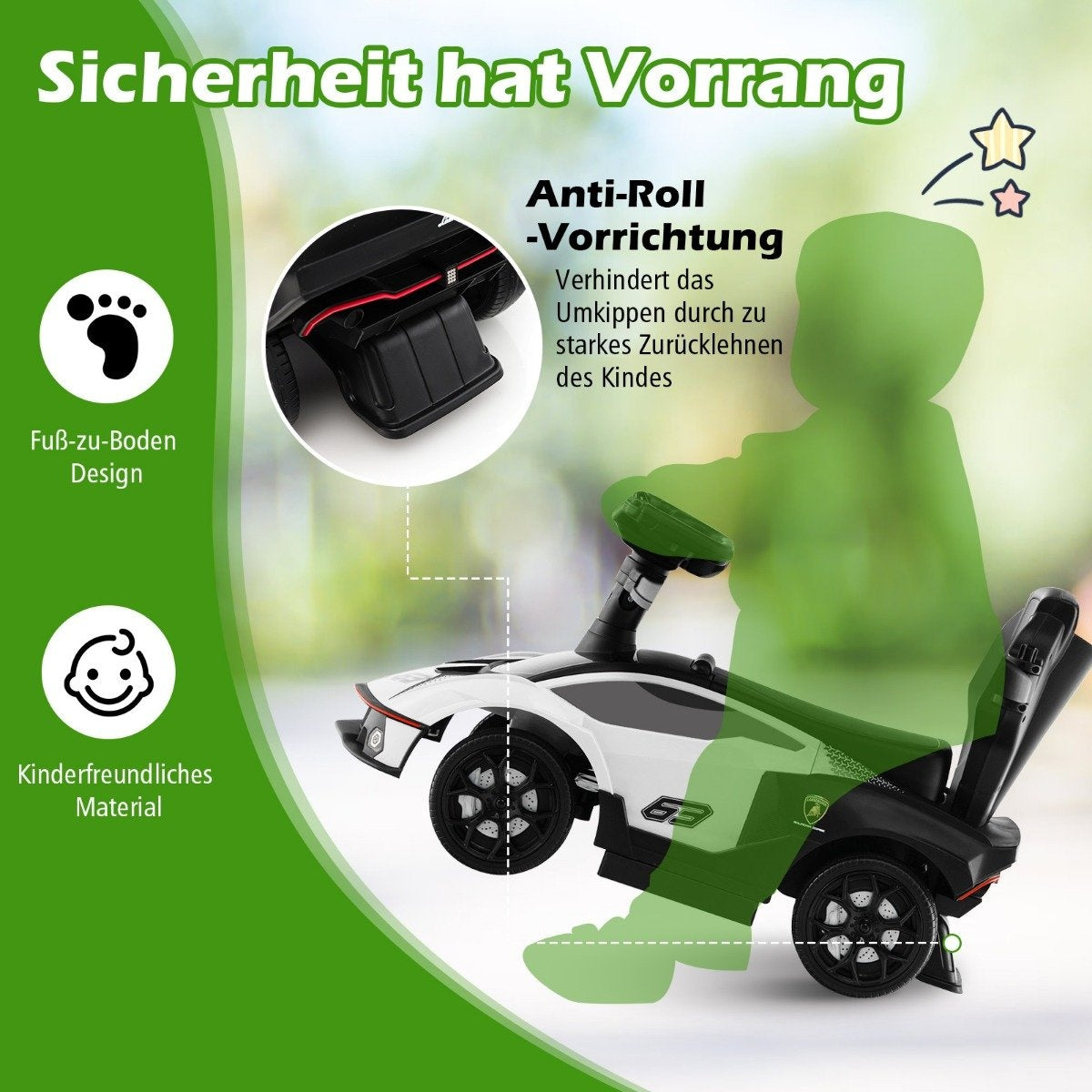 3-in-1 Toddler Ride-On Car with Push Handle & Storage