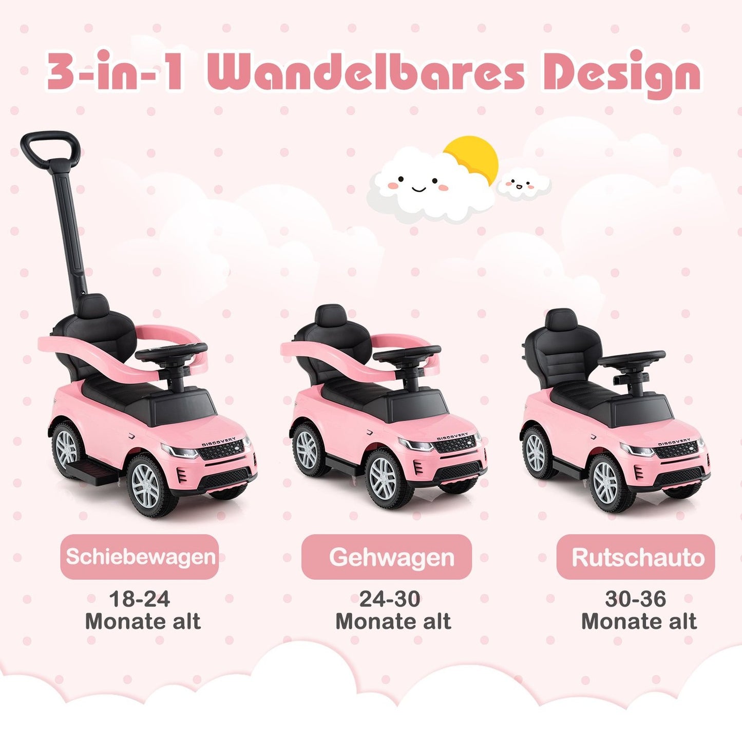 3-in-1 Toddler Ride-On Car with Removable Handle