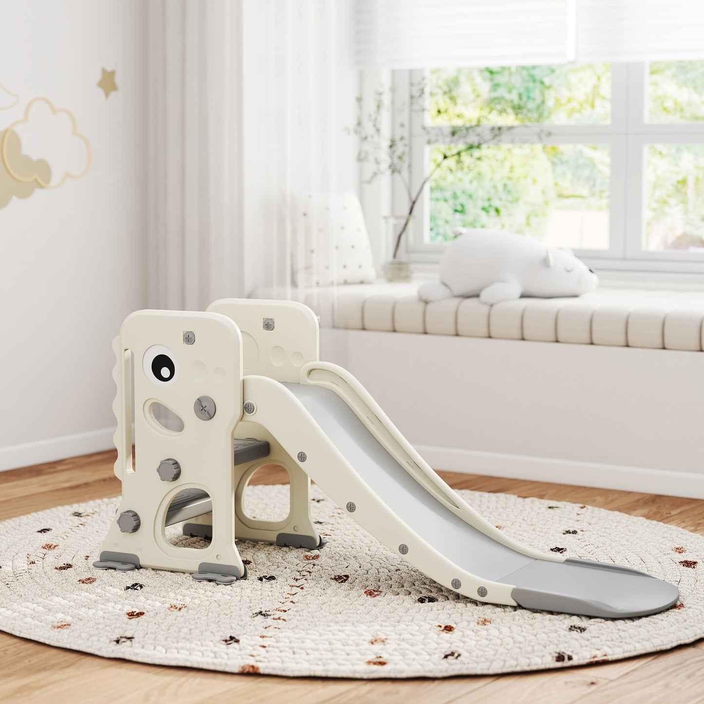 3-in-1 Toddler Slide with Climbing Frame & Hoop, Foldable
