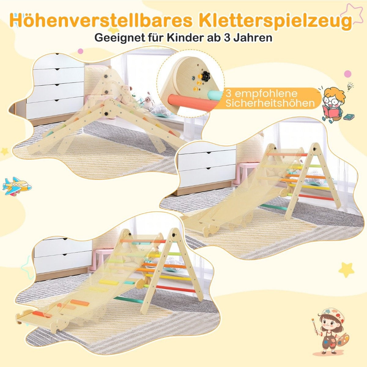 3 in 1 Triangular Climbing Toy Foldable & Height Adjustable Triangle Set for Toddlers Colorful