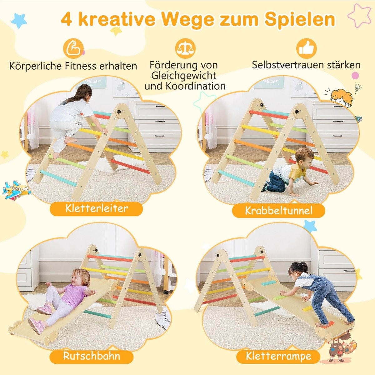 3 in 1 Triangular Climbing Toy Foldable & Height Adjustable Triangle Set for Toddlers Colorful