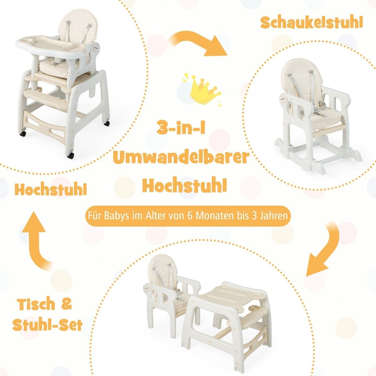 3 in 1 baby chair, high chair & dining chair & children's seating group 62 x 51 x 104 cm beige