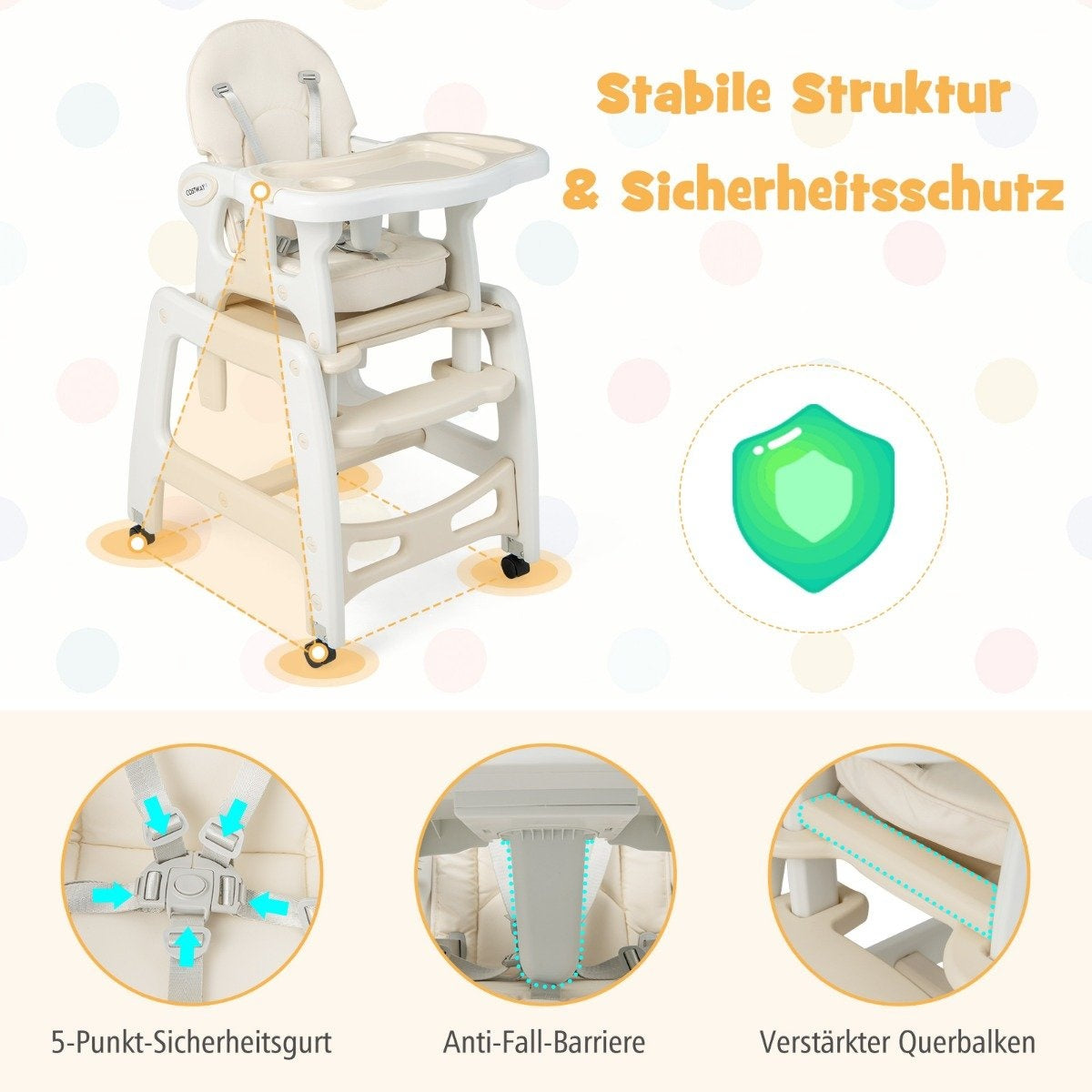 3 in 1 baby chair, high chair & dining chair & children's seating group 62 x 51 x 104 cm beige