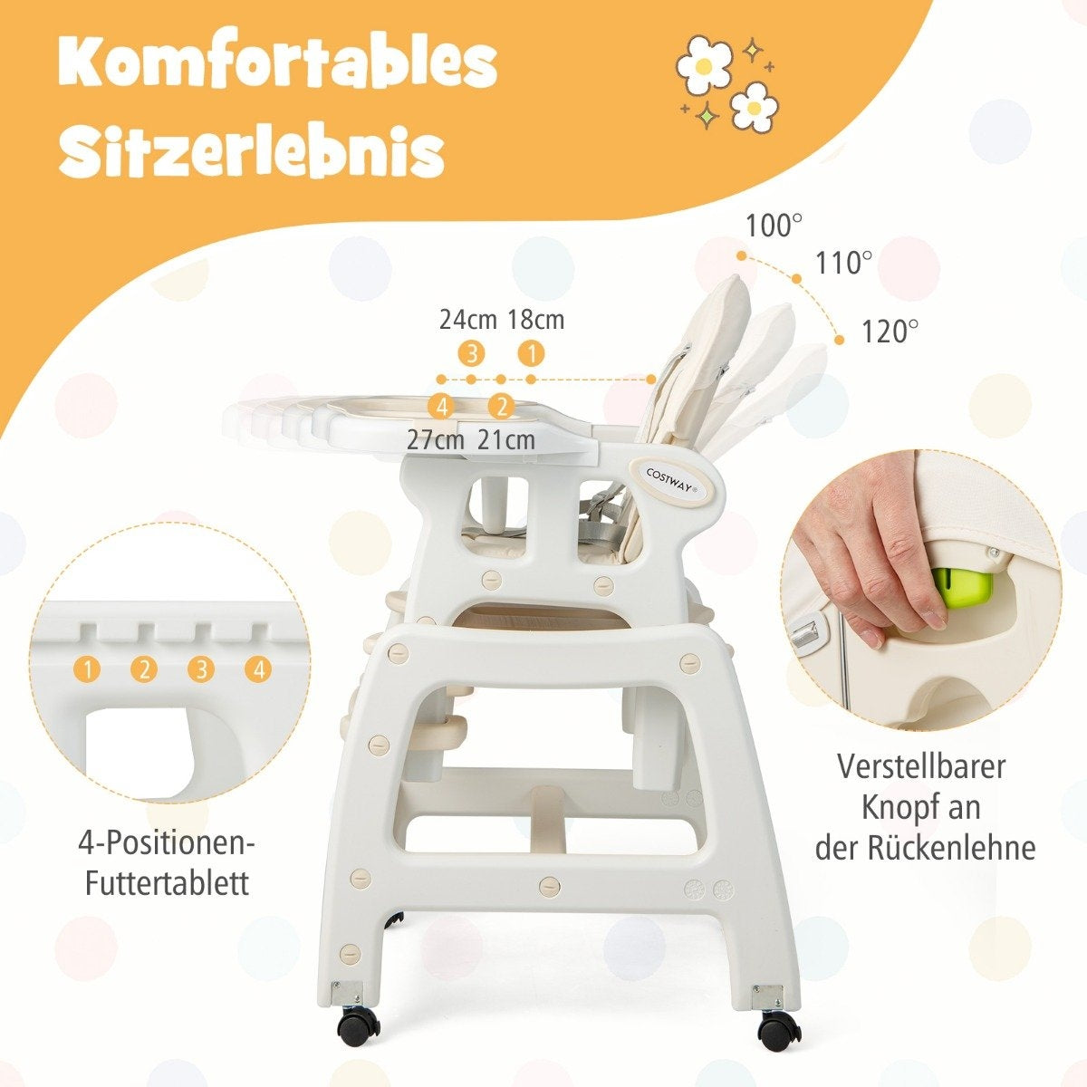 3 in 1 baby chair, high chair & dining chair & children's seating group 62 x 51 x 104 cm beige