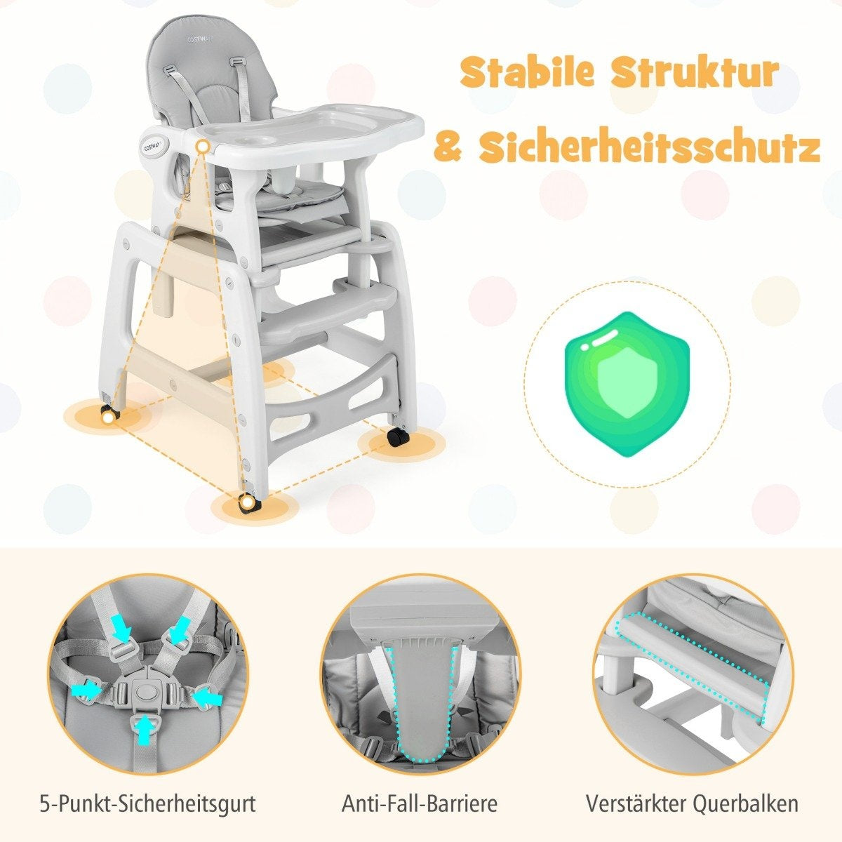 3 in 1 baby chair, high chair & dining chair & children's seating group 62 x 51 x 104 cm grey