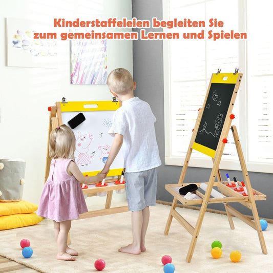 3 in 1 children's board foldable height-adjustable wooden board for children 50.5 x 53.5 x 79-104 cm natural + yellow