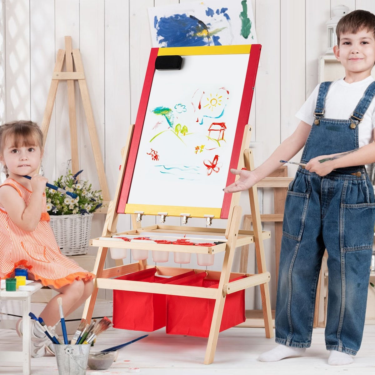 3 in 1 children's easel children's board double-sided whiteboard & chalkboard 52.5x51.5x106.5 cm