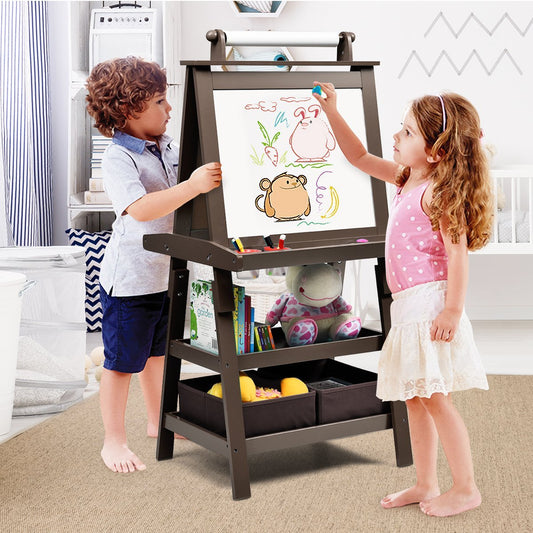 3 in 1 children's easel children's board double-sided whiteboard stand board including magnets for toddlers coffee