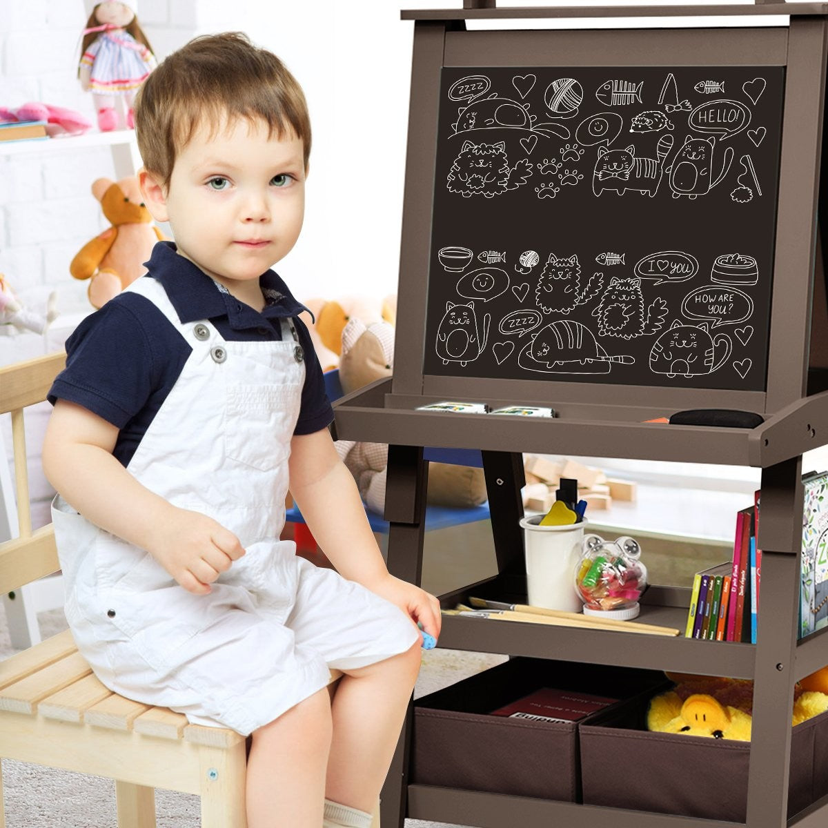 3 in 1 children's easel children's board double-sided whiteboard stand board including magnets for toddlers coffee