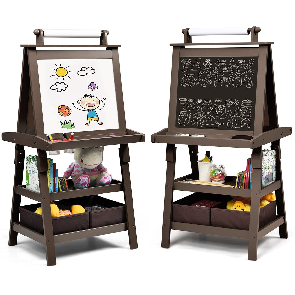 3 in 1 children's easel children's board double-sided whiteboard stand board including magnets for toddlers coffee