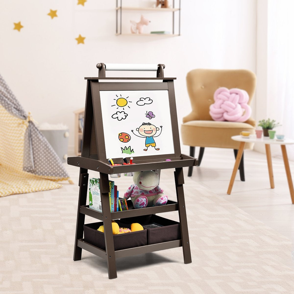 3 in 1 children's easel children's board double-sided whiteboard stand board including magnets for toddlers coffee