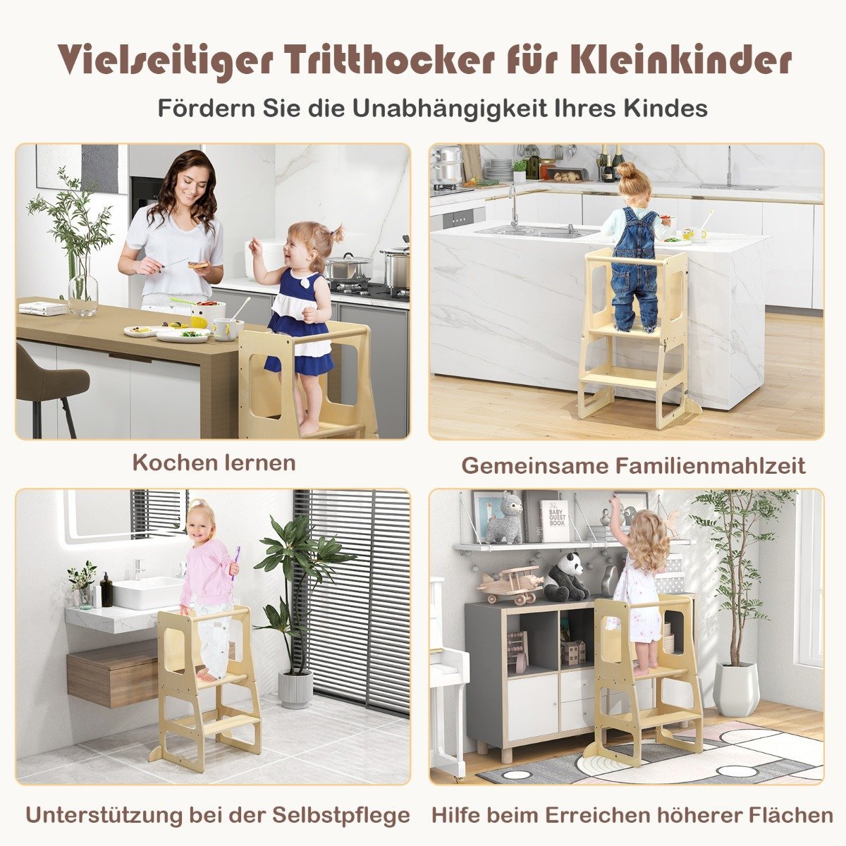 3 in 1 children's learning tower folding step stool & blackboard & children's table set from 1 year standing tower natural