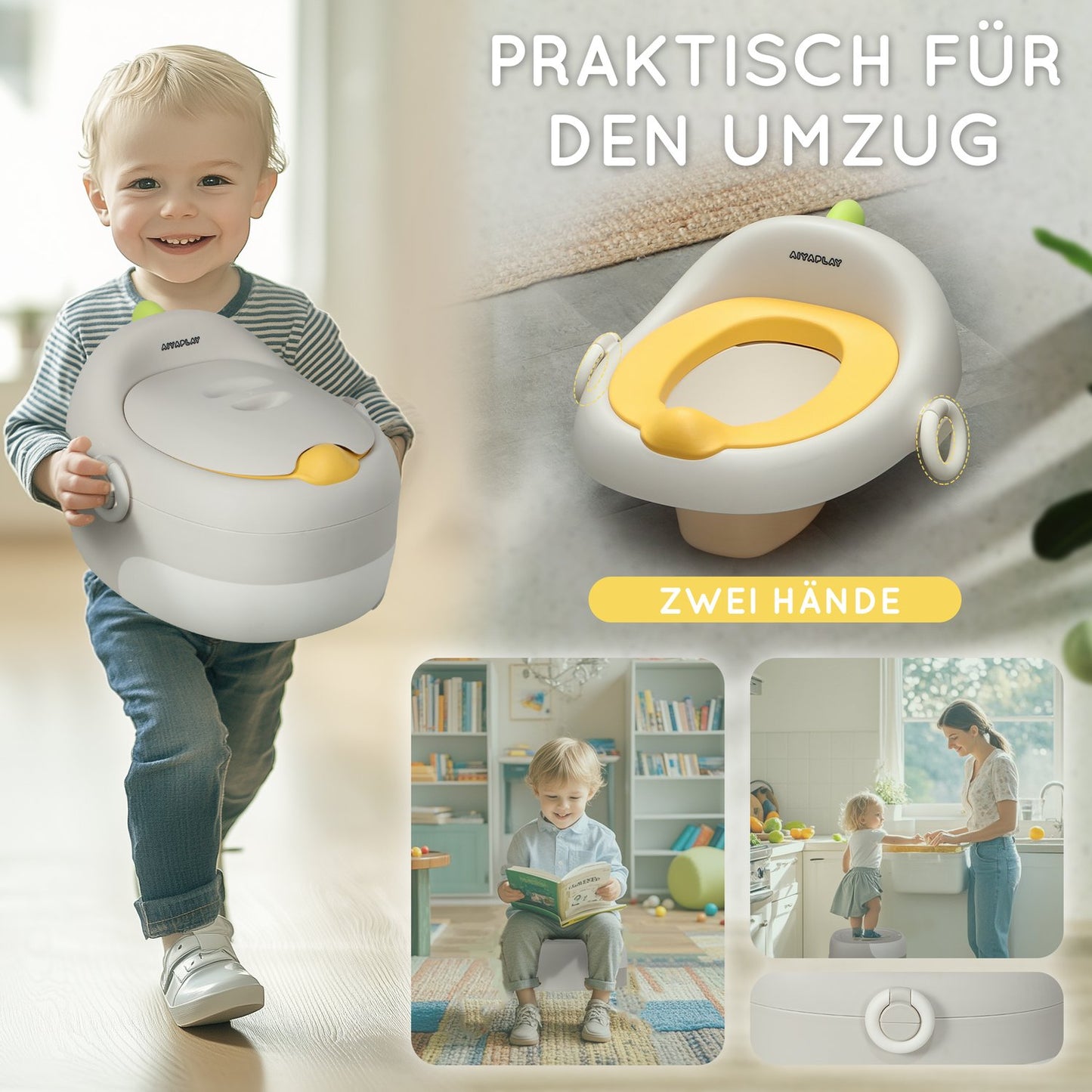 Children's 3-in-1 potty with handle, grey, up to 50 kg