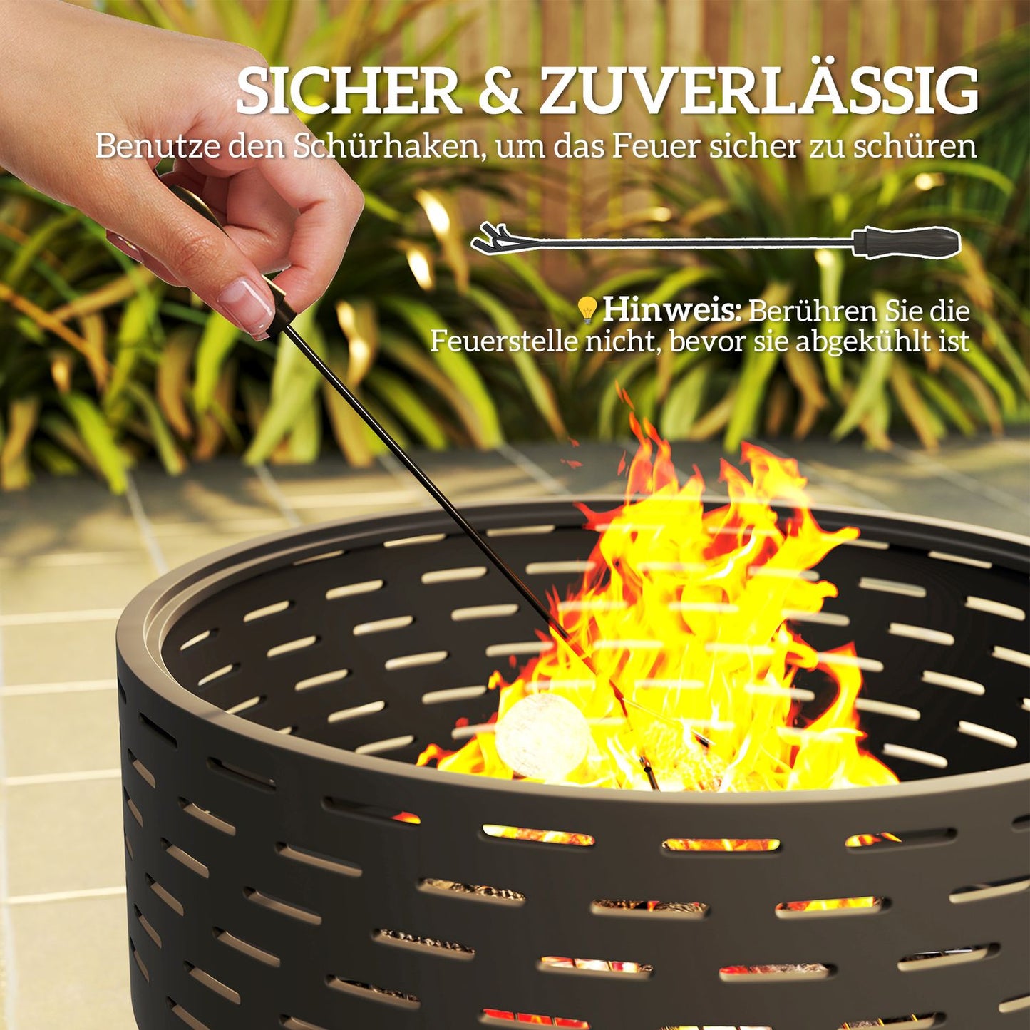 Fire pit in stainless steel with grill, 60 cm - Spark protection