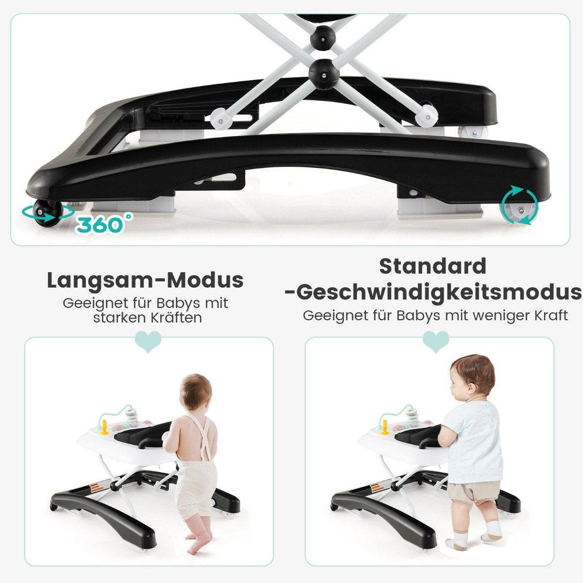 3 in 1 foldable baby walker with adjustable height &amp; Speed Black