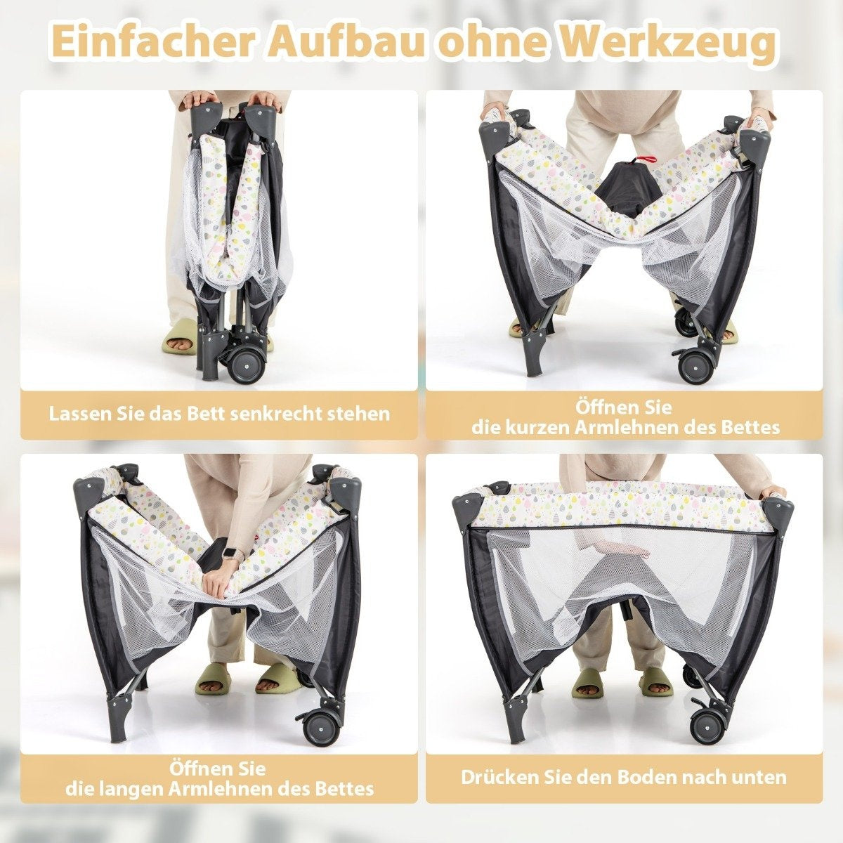 3 in 1 folding side bed travel cot with mattress hanging toy music box colorful