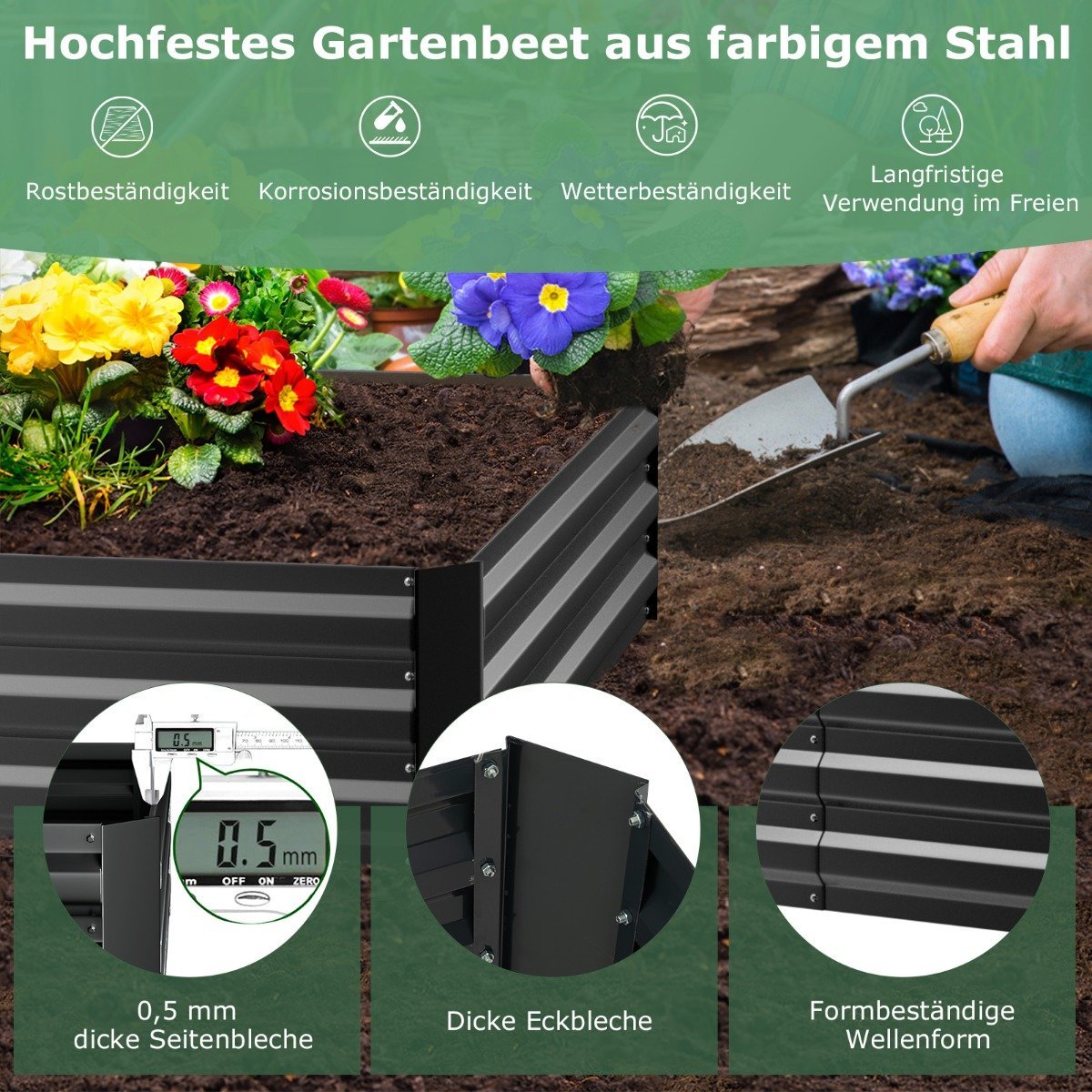 3 in 1 greenhouse with raised bed metal planter box PVC film flower bed with two windows silver 129 x 97 x 96 cm