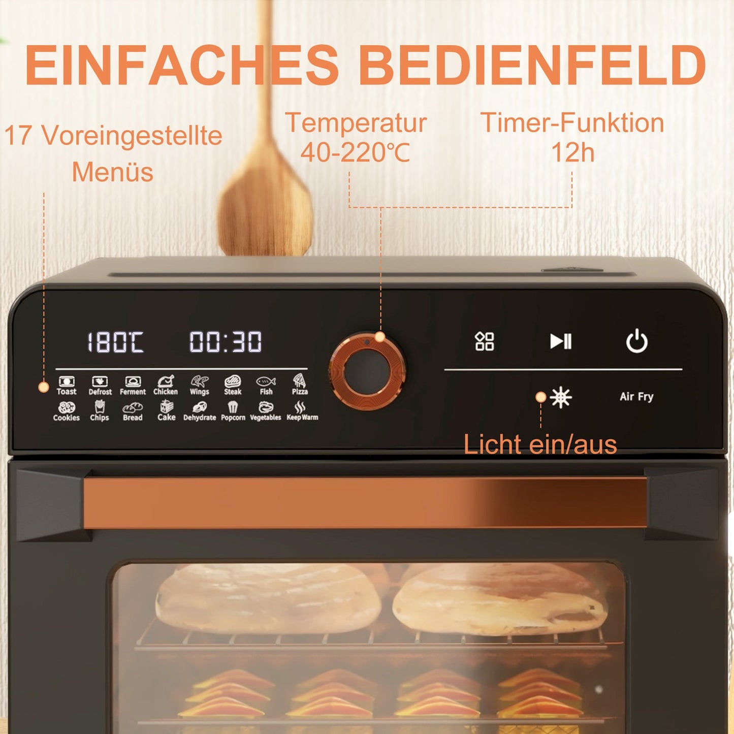 3-in-1 mini convection oven with timer, 20L capacity