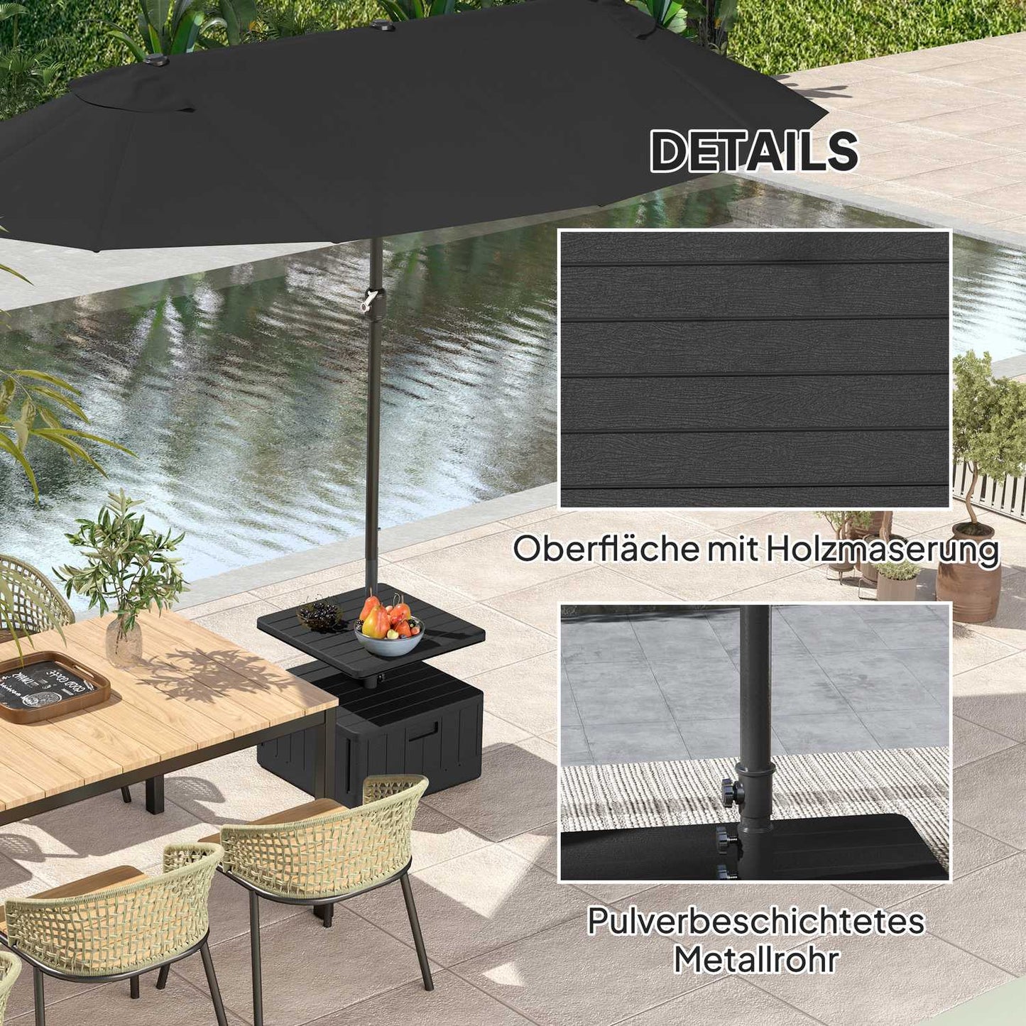 3-in-1 parasol stand 80 kg, fillable and plantable, black