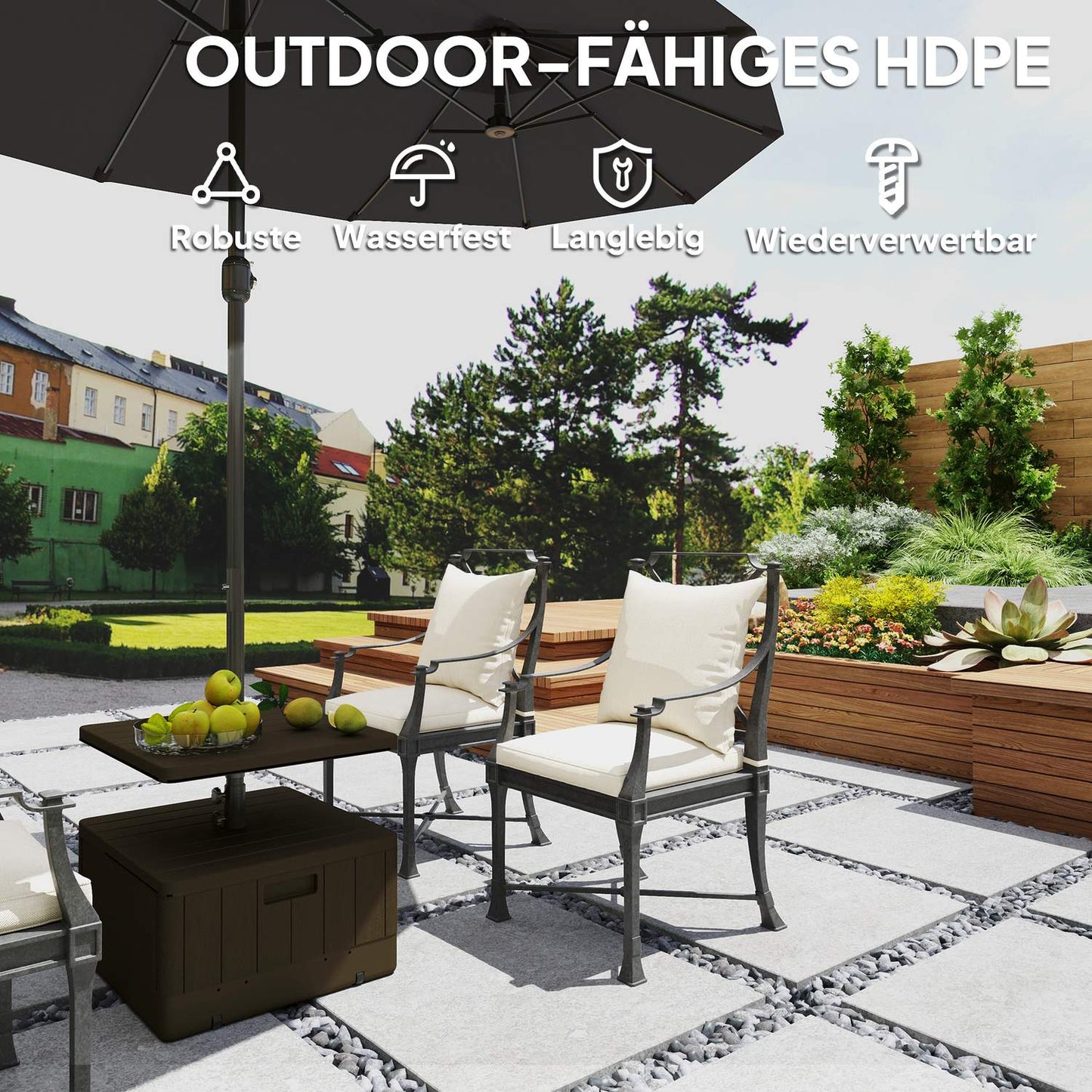 3-in-1 parasol stand 80 kg, fillable and plantable, black