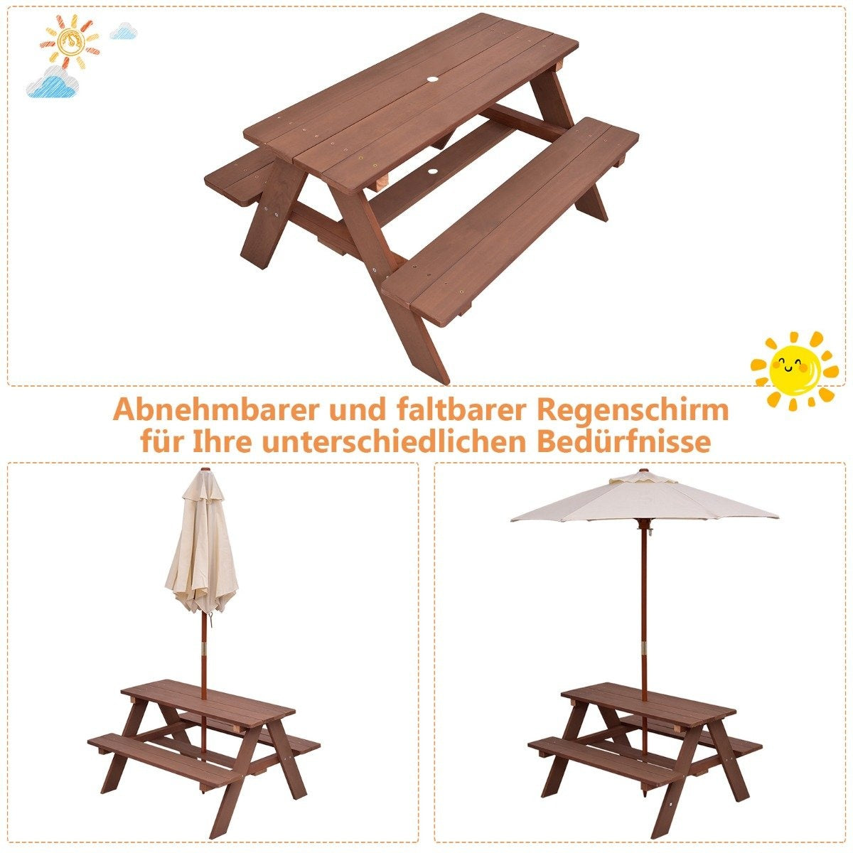 3-in-1 picnic table with removable parasol children's tables children's seating group