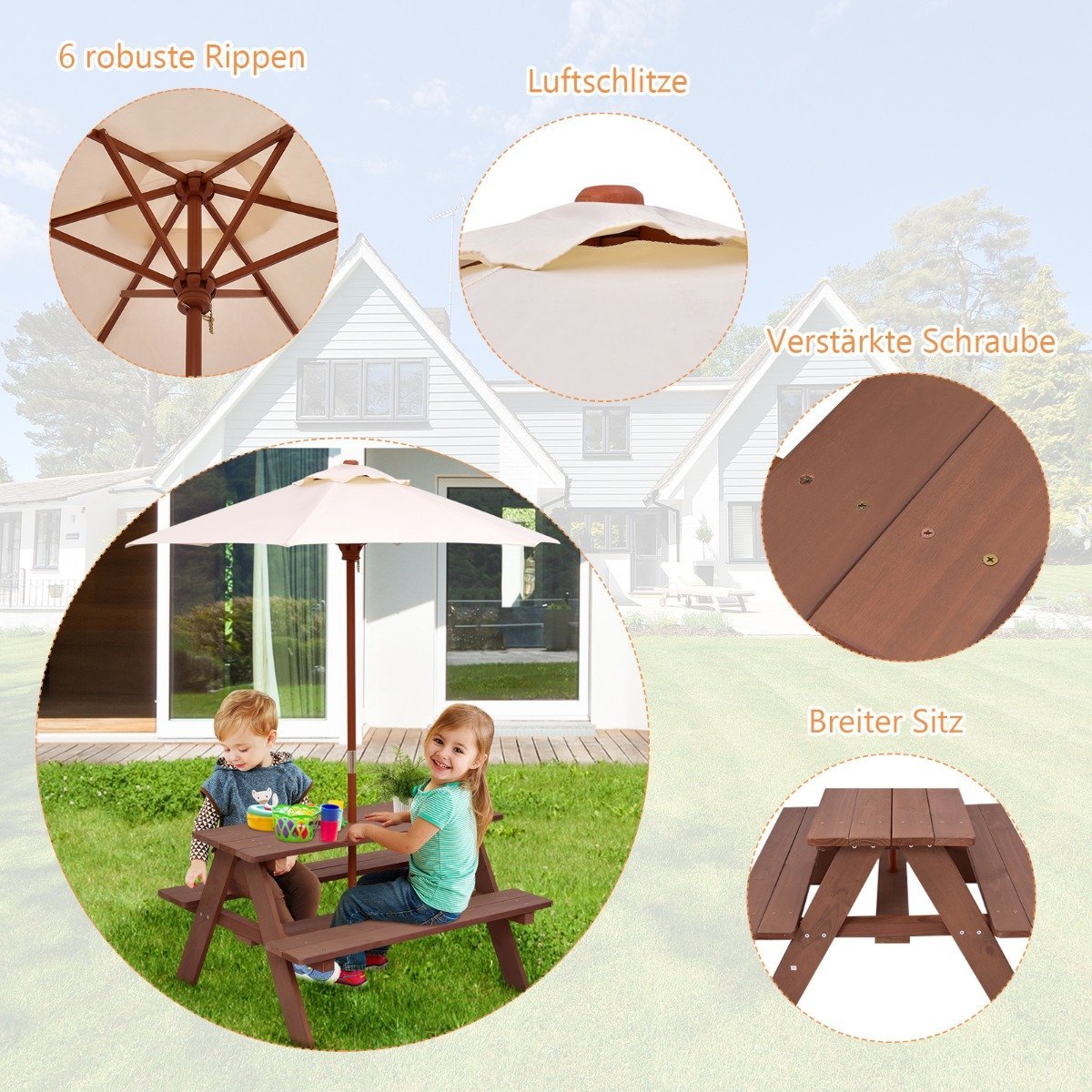 3-in-1 picnic table with removable parasol children's tables children's seating group