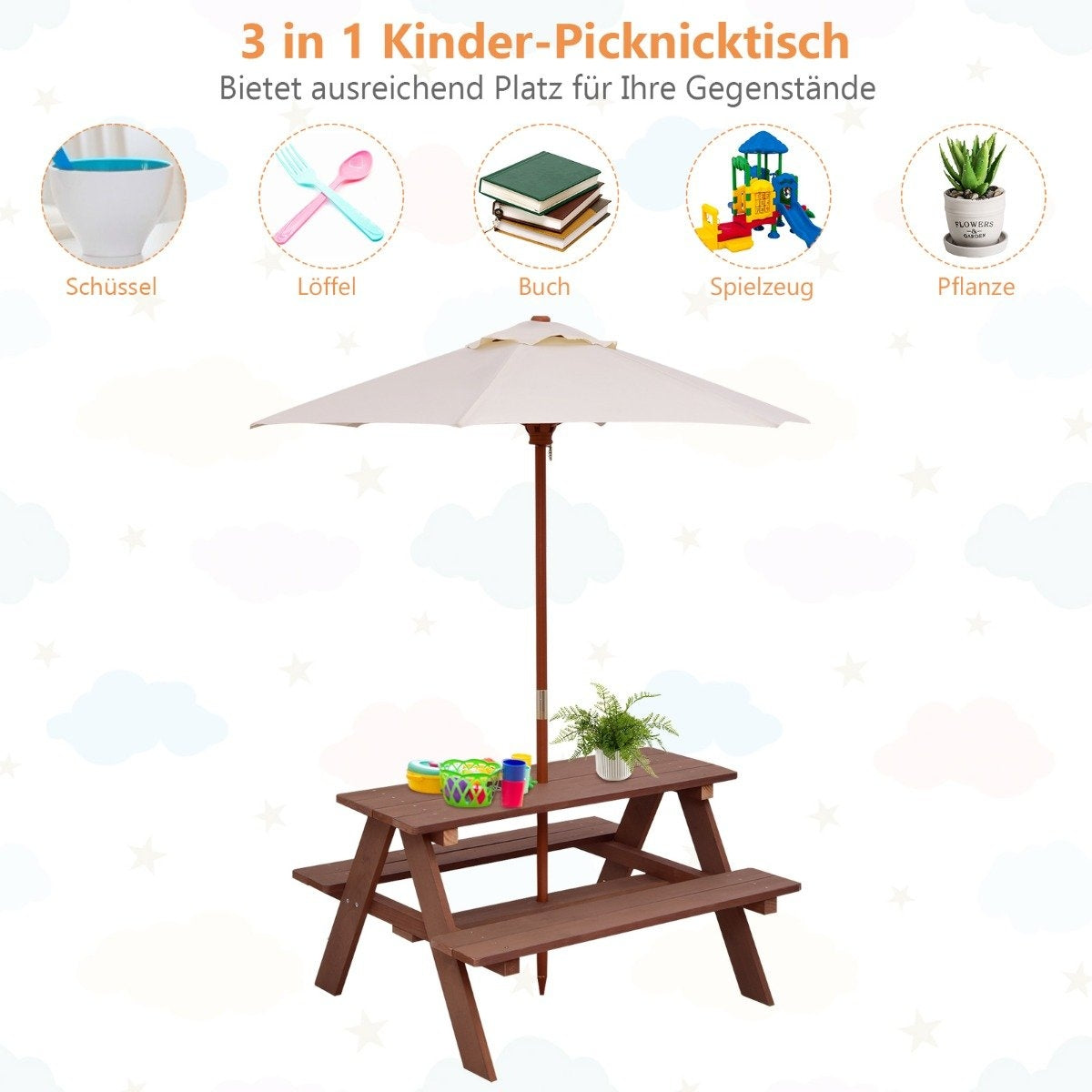 3-in-1 picnic table with removable parasol children's tables children's seating group