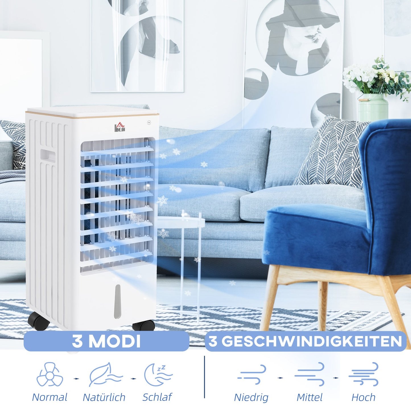 Portable Air Conditioner, 3 Modes, Timer, Wheels, White