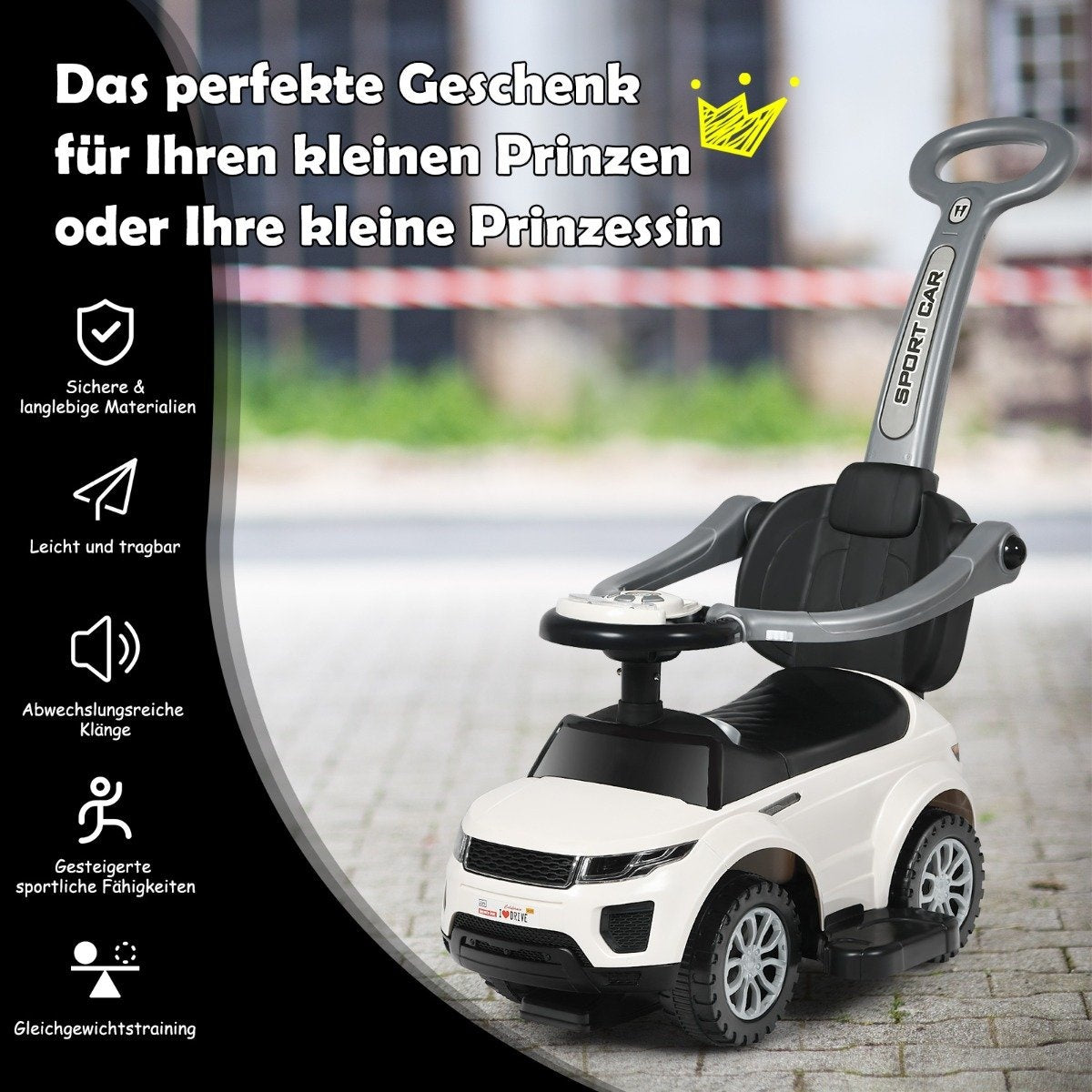 3 in 1 push car push car ride-on vehicle with removable push handle and protective bar white