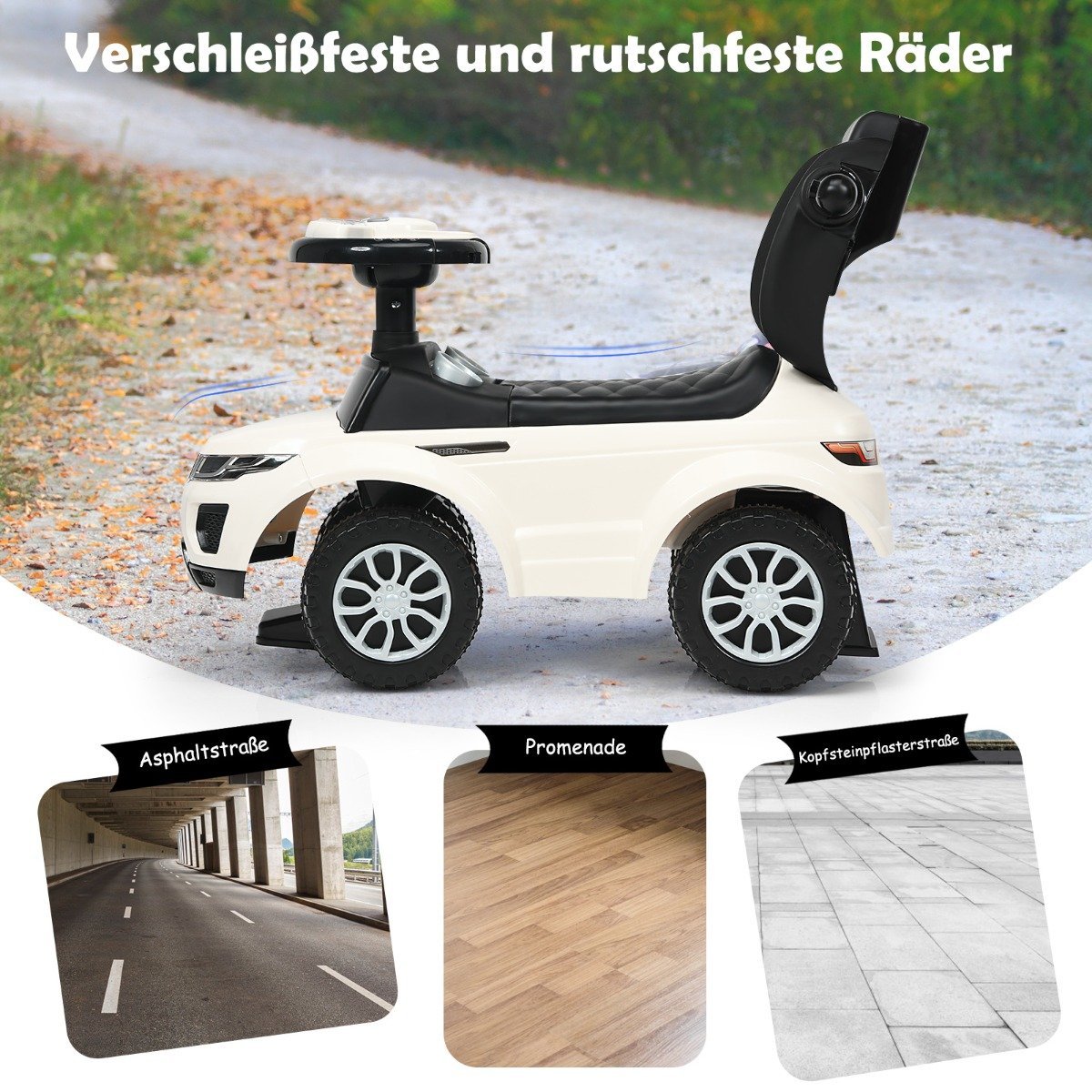 3 in 1 push car push car ride-on vehicle with removable push handle and protective bar white