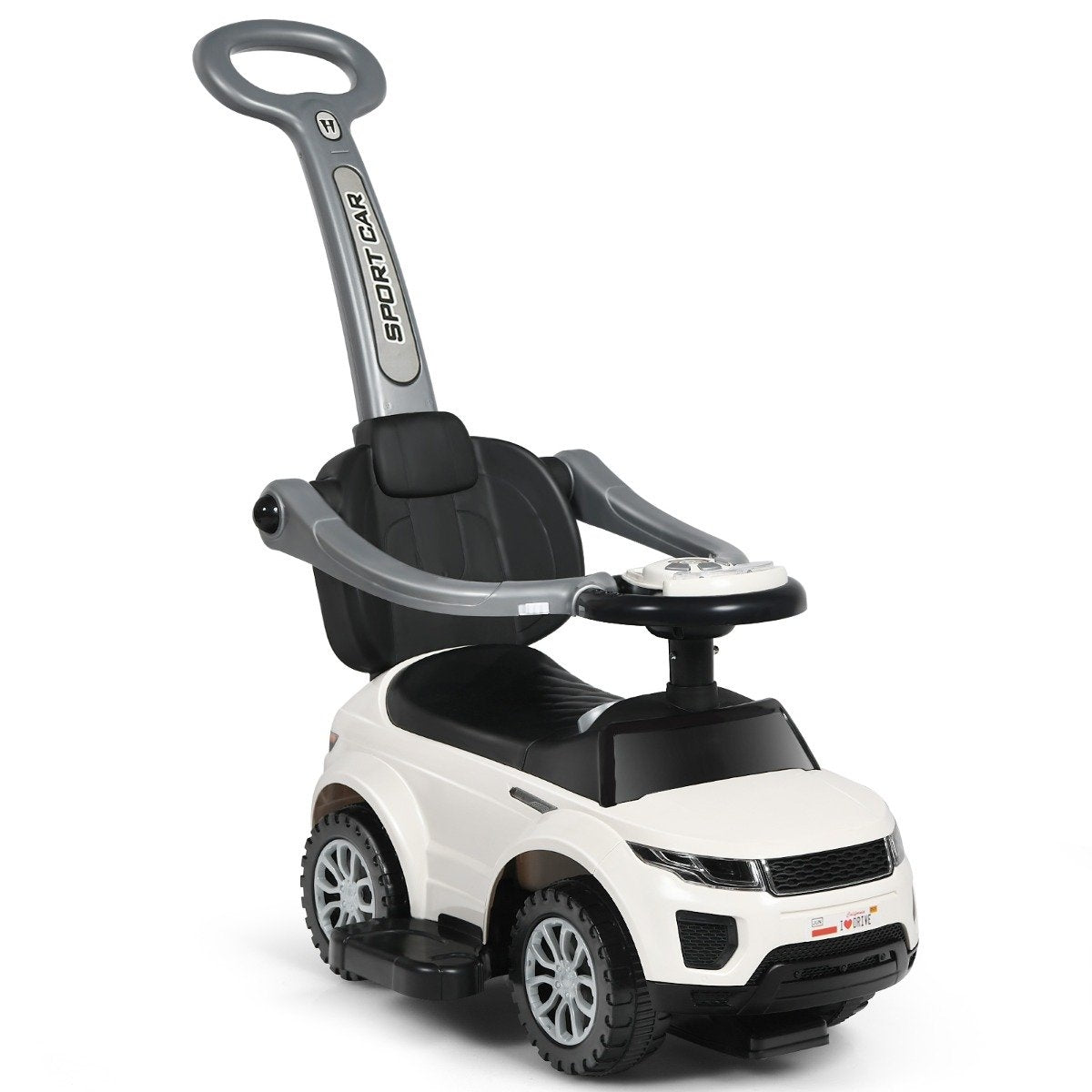 3 in 1 push car push car ride-on vehicle with removable push handle and protective bar white