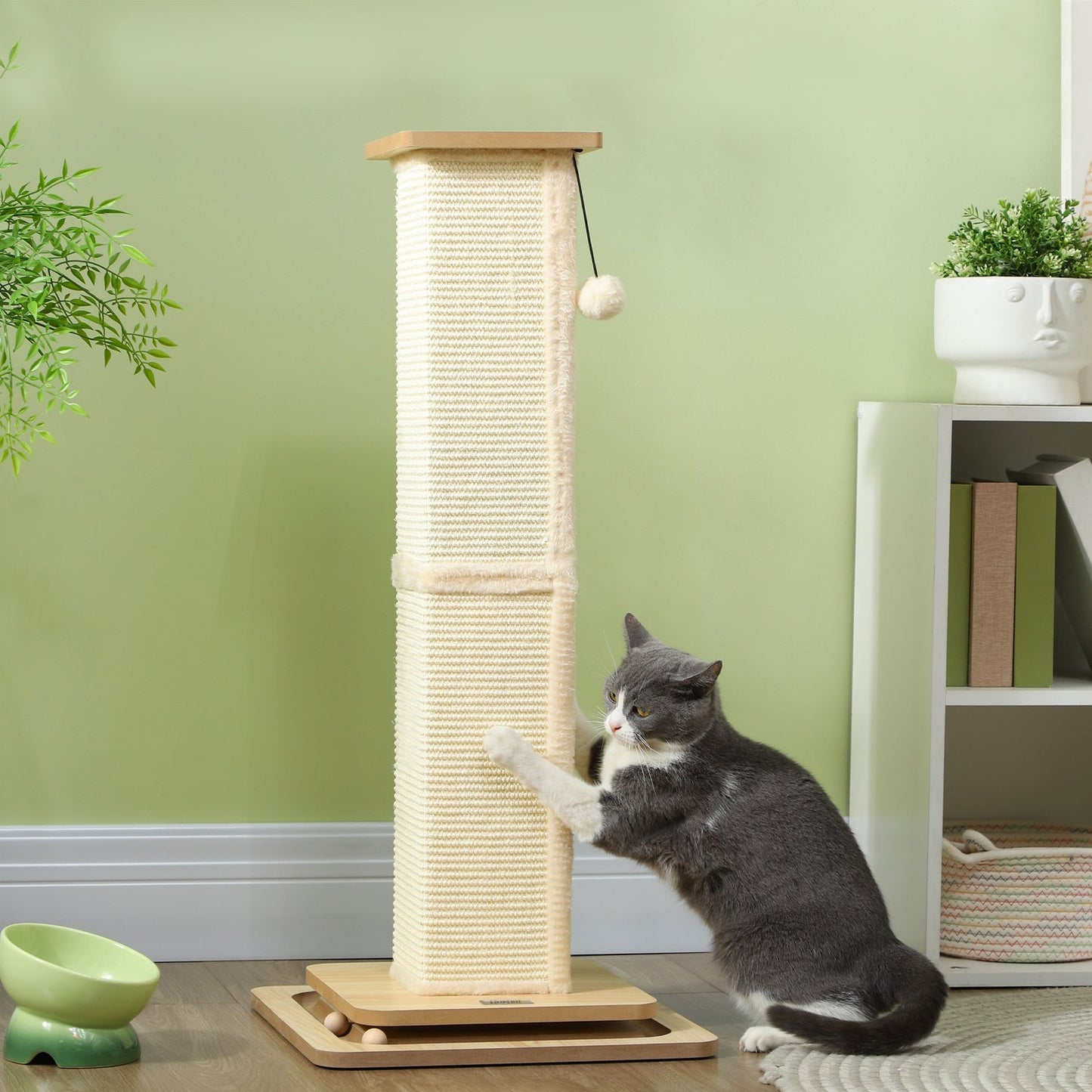 Sisal Cat Scratching Post, 87cm with Play Ball, Oak