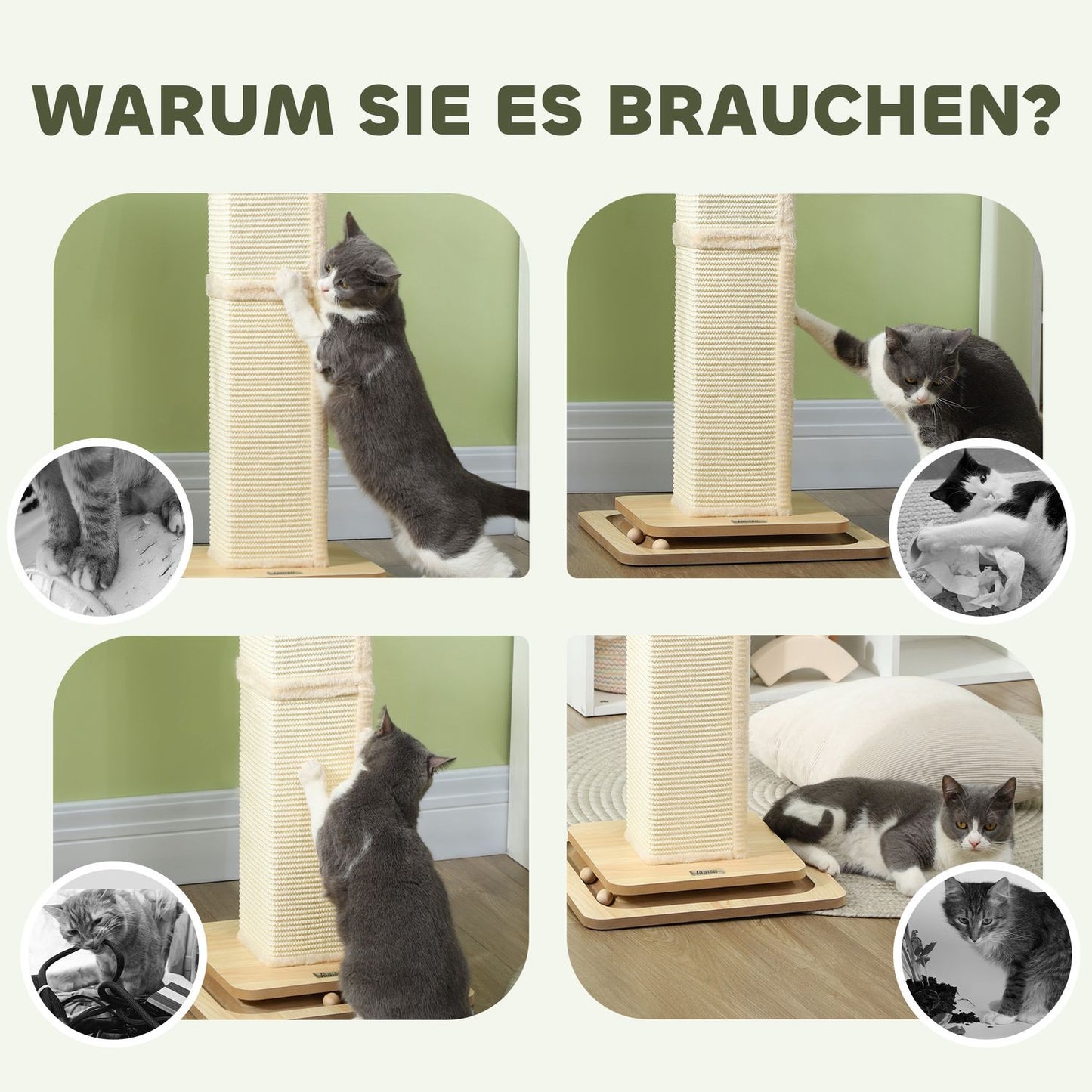 Sisal Cat Scratching Post, 87cm with Play Ball, Oak