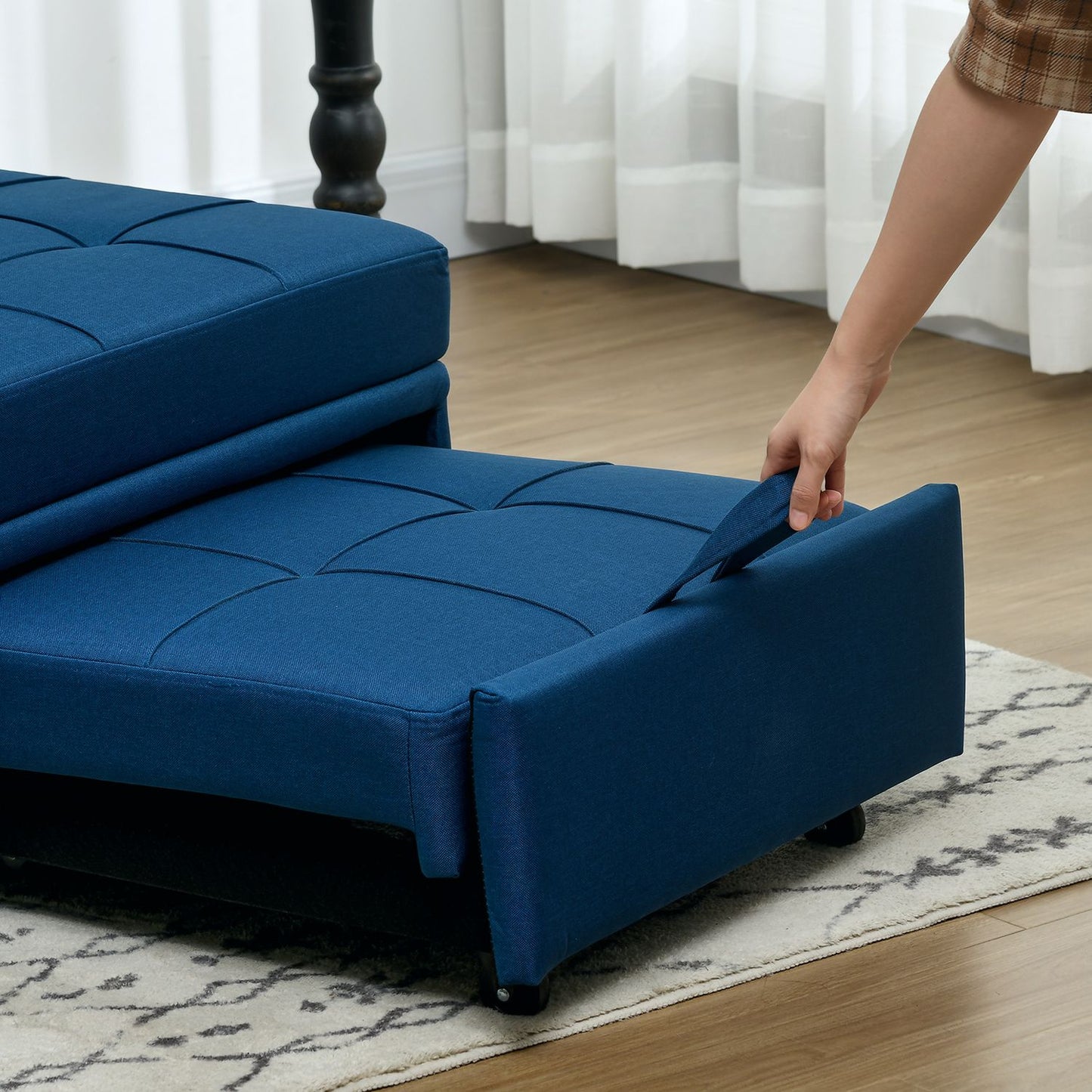 Blue Adjustable 3-in-1 sofa bed with side pocket
