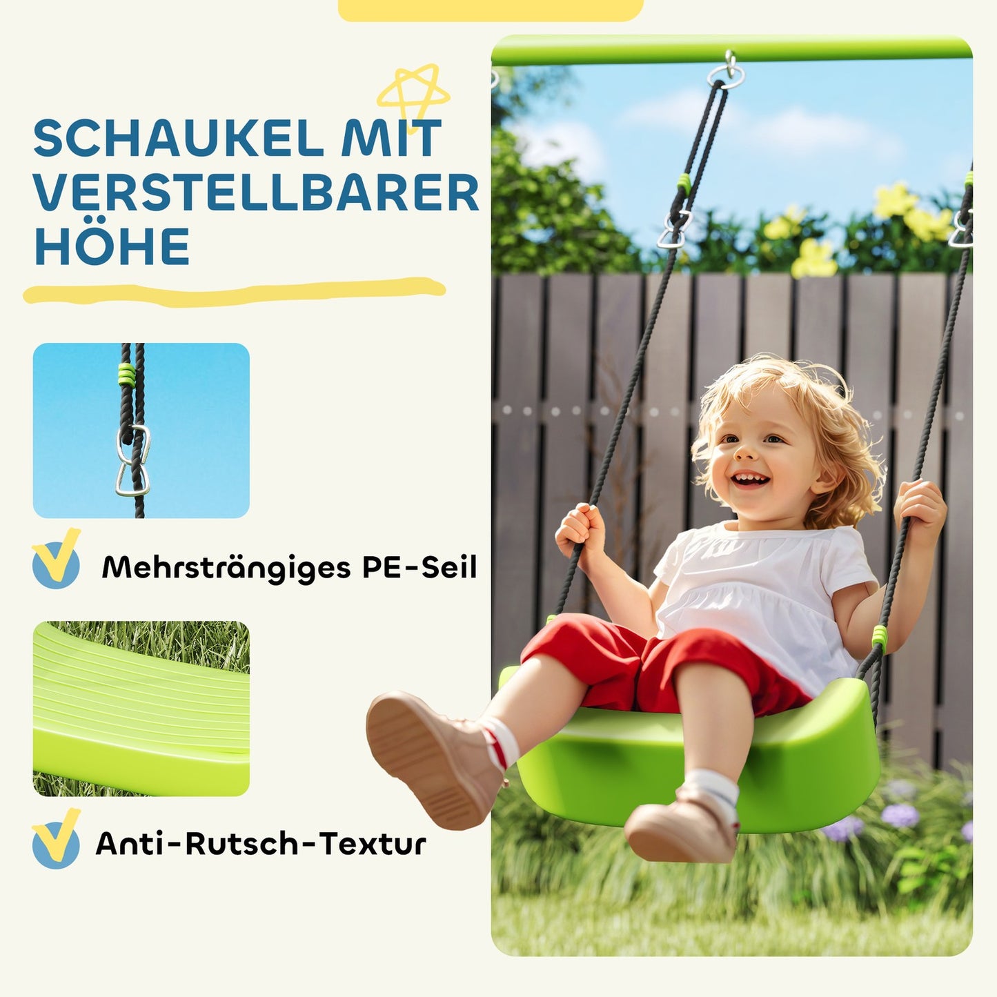 Outdoor swing set with tent, swing & rings - green