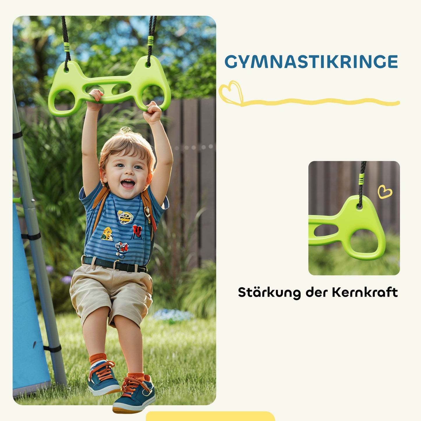 Outdoor swing set with tent, swing & rings - green