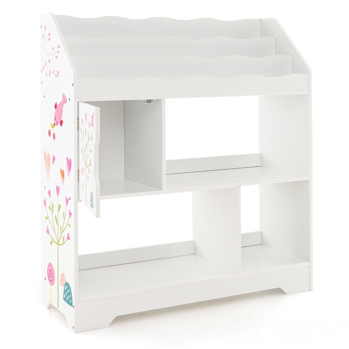 3 in 1 toy shelf with storage compartments & door 3 tier children's shelf bookcase 93 x 30 x 100 cm white