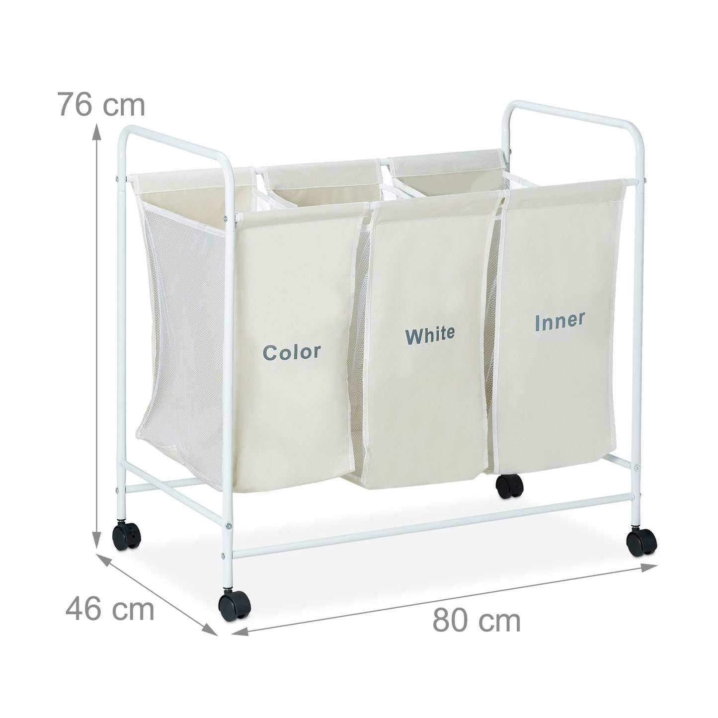3 laundry sorters with rollers