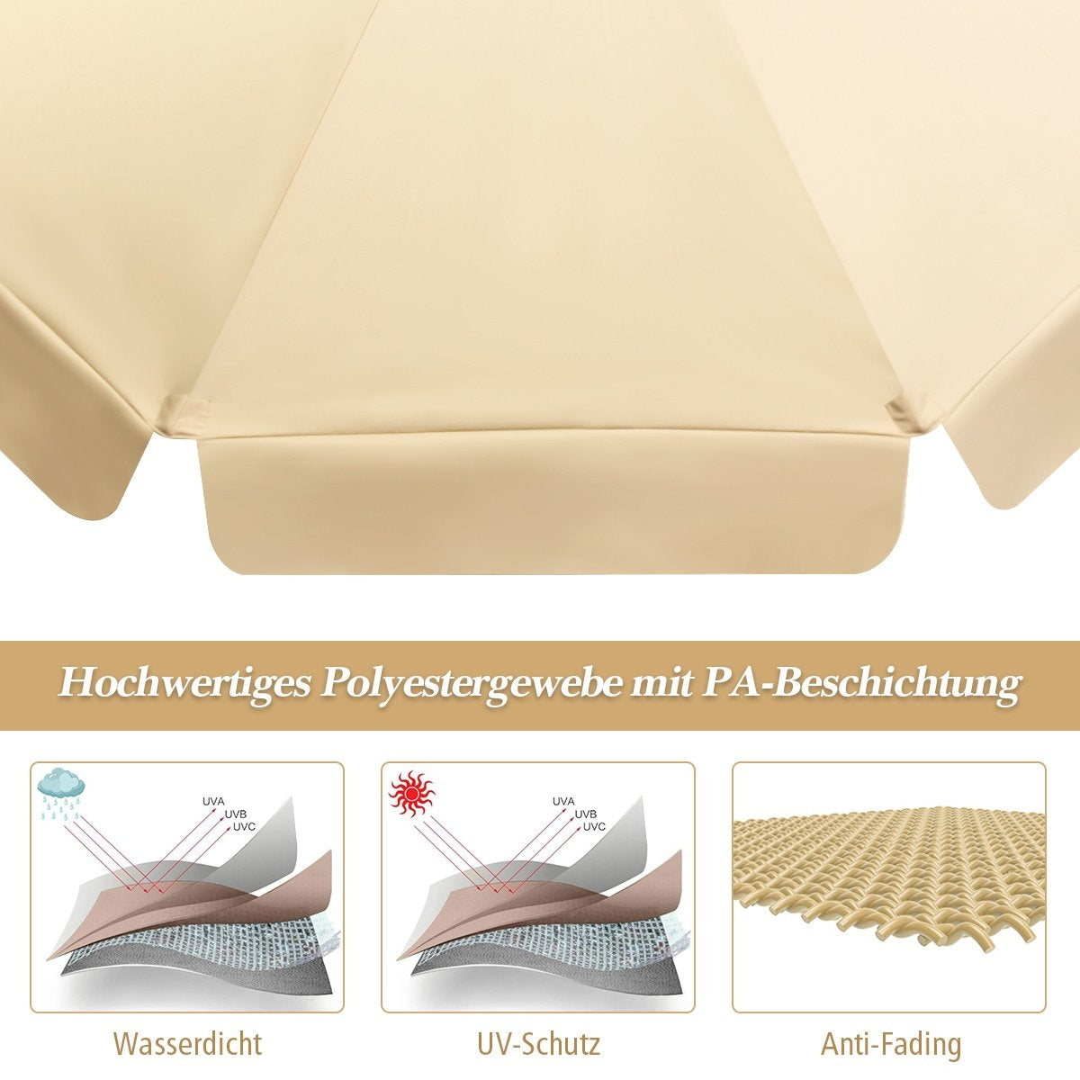 3m tilting parasol made of waterproof polyester fabric patio umbrella with UV protection beige