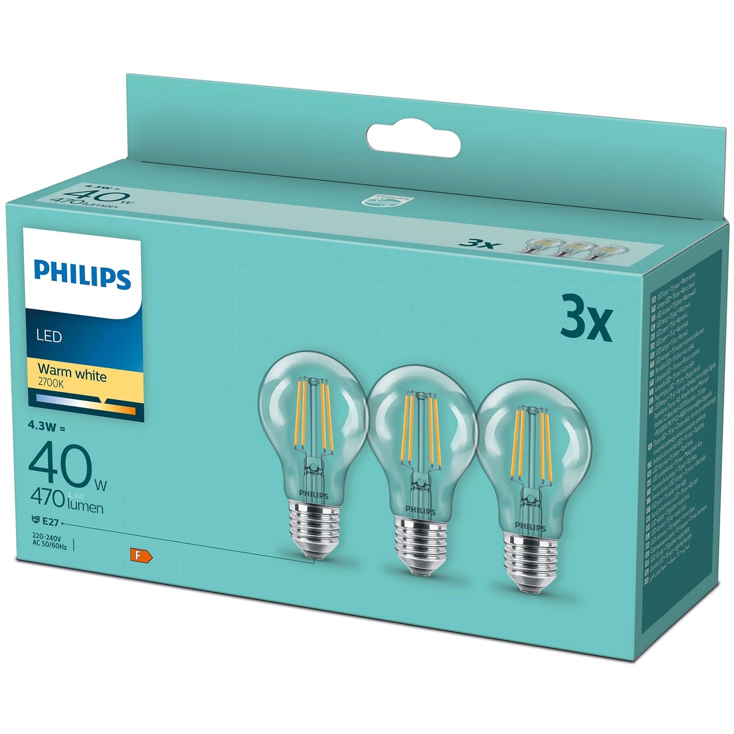 3-pack LED E27 Normal Clear 40W 470lm