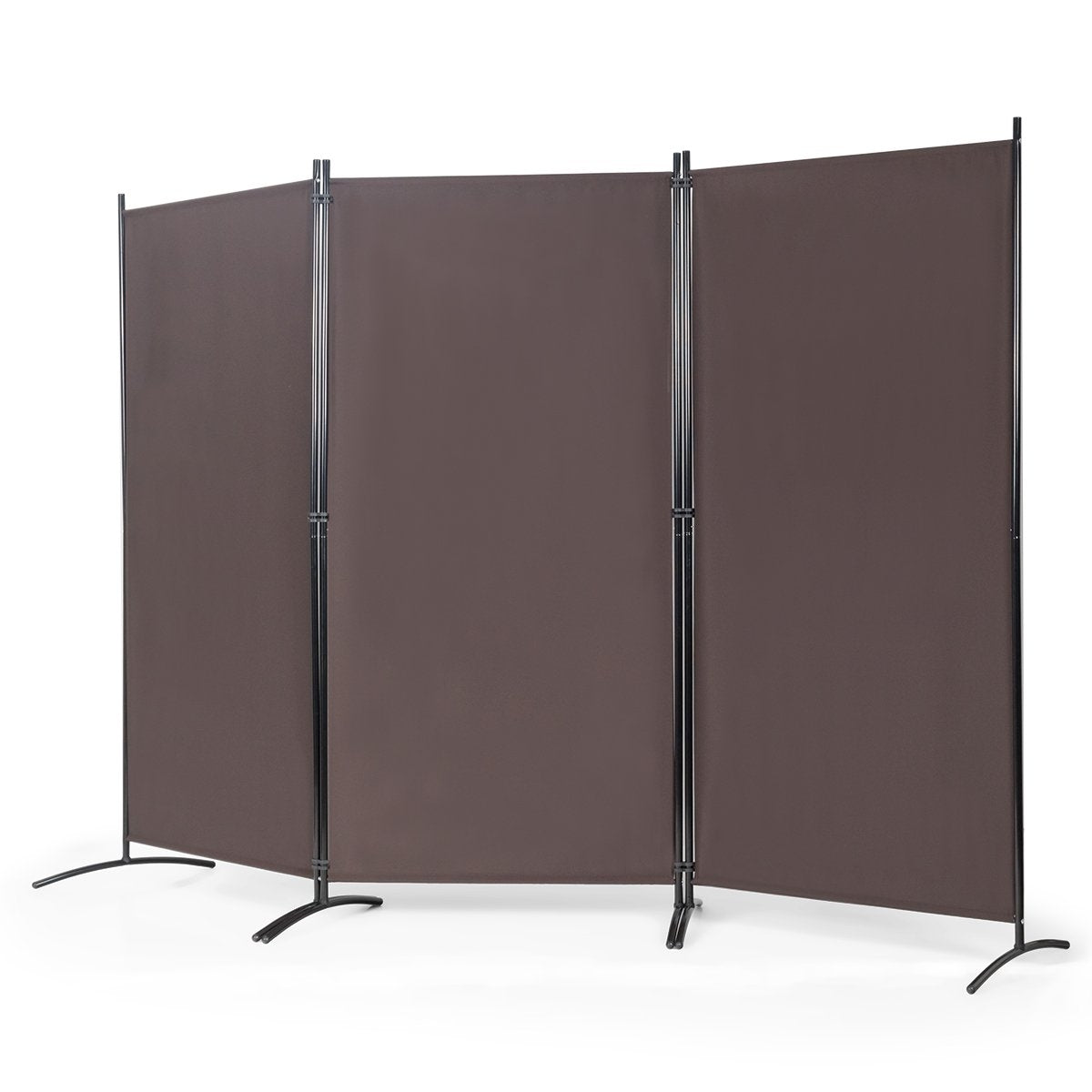 3 panel room divider with robust hinges and steel base freestanding privacy screen 260x 183 cm coffee