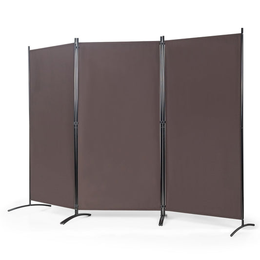 3 panel room divider with robust hinges and steel base freestanding privacy screen 260x 183 cm coffee